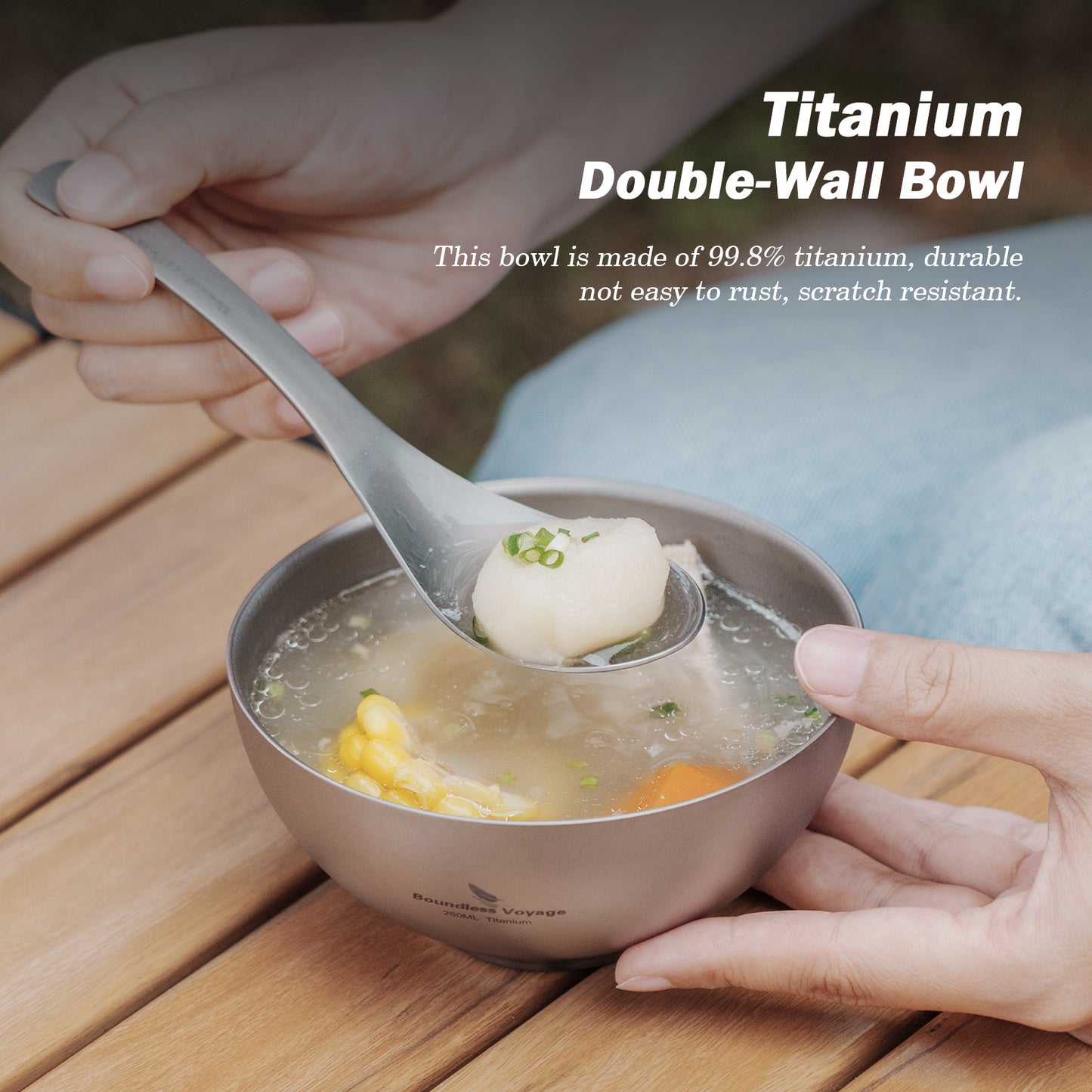 Boundless Voyage 260ml Titanium Double-Wall Bowl, Ultralight Anti-Scald Camping Bowl for Hiking Outdoor Home Ti1081T
