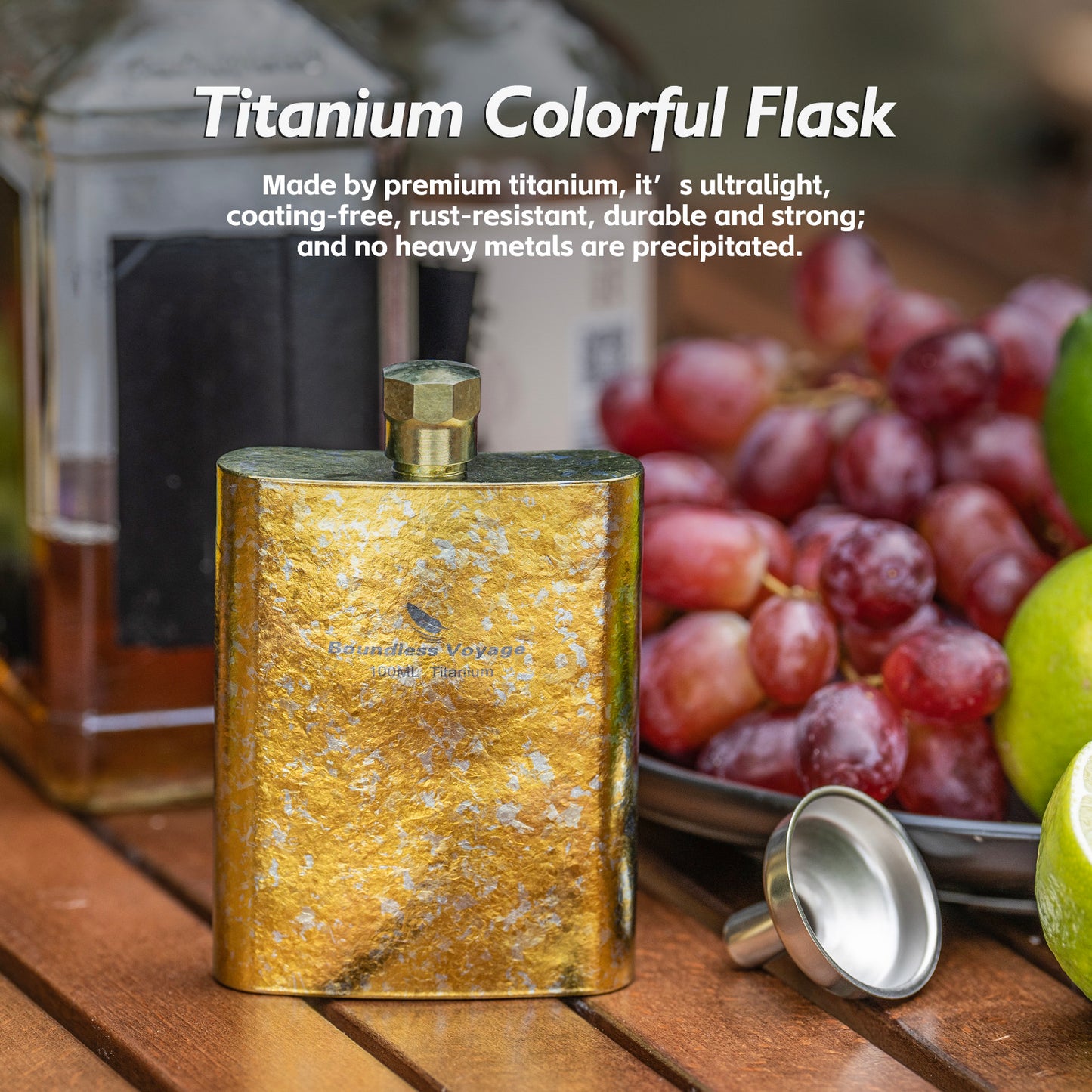 Boundless Voyage Titanium Colorful Flask 100ml Ultralight Mini Ti Flagon for Outdoor Travel Water Juice Whiskey Wine Pot Bottle 100ml Ti3262D