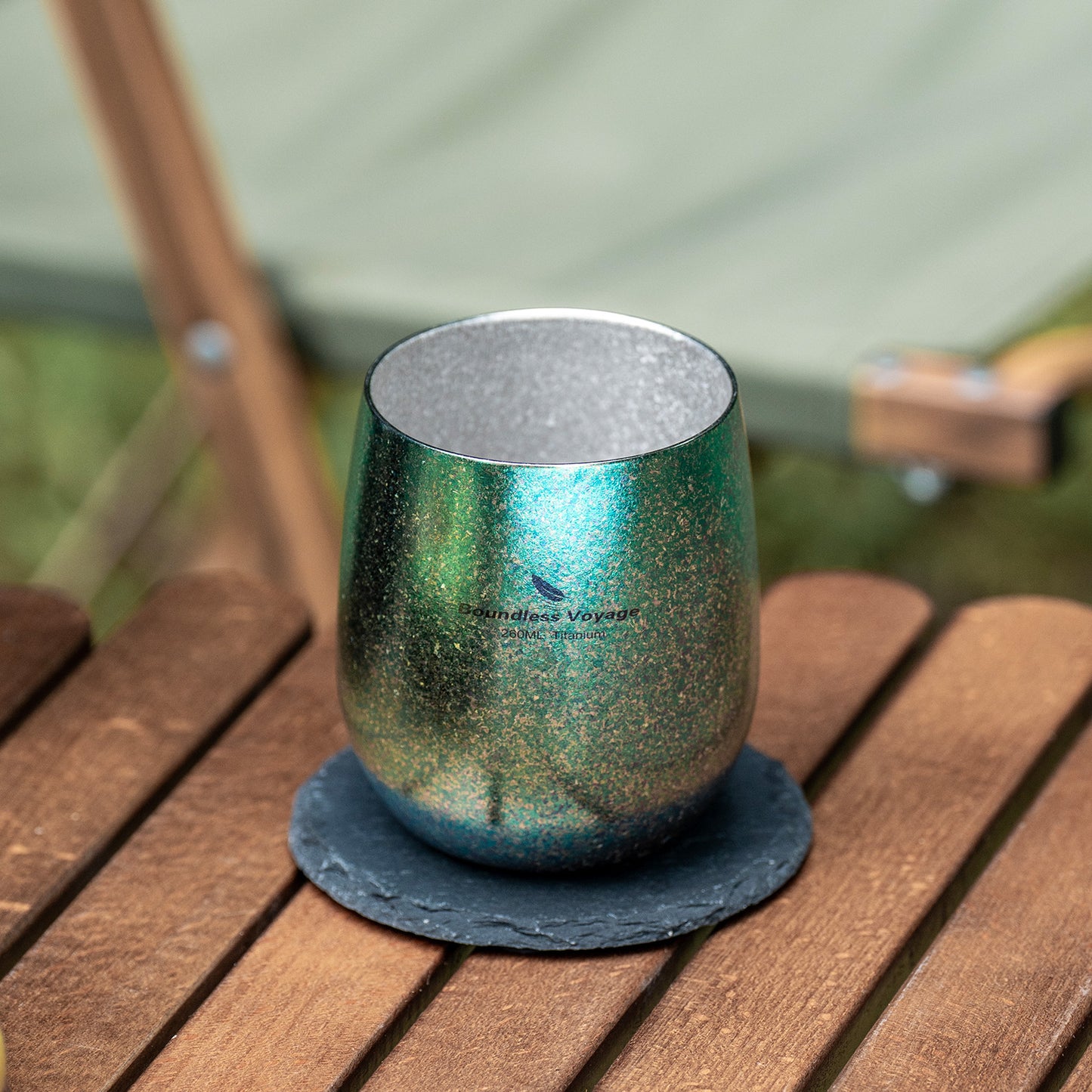Boundless Voyage 260ML Titanium Double-Walled Egg Shaped Cup, Ice Crystal High-Temp Crystalline Texture Insulated Tea Coffee Mug, Ultralight Portable Drinkware for Camping, Travel & Daily Home Use Ti3084D