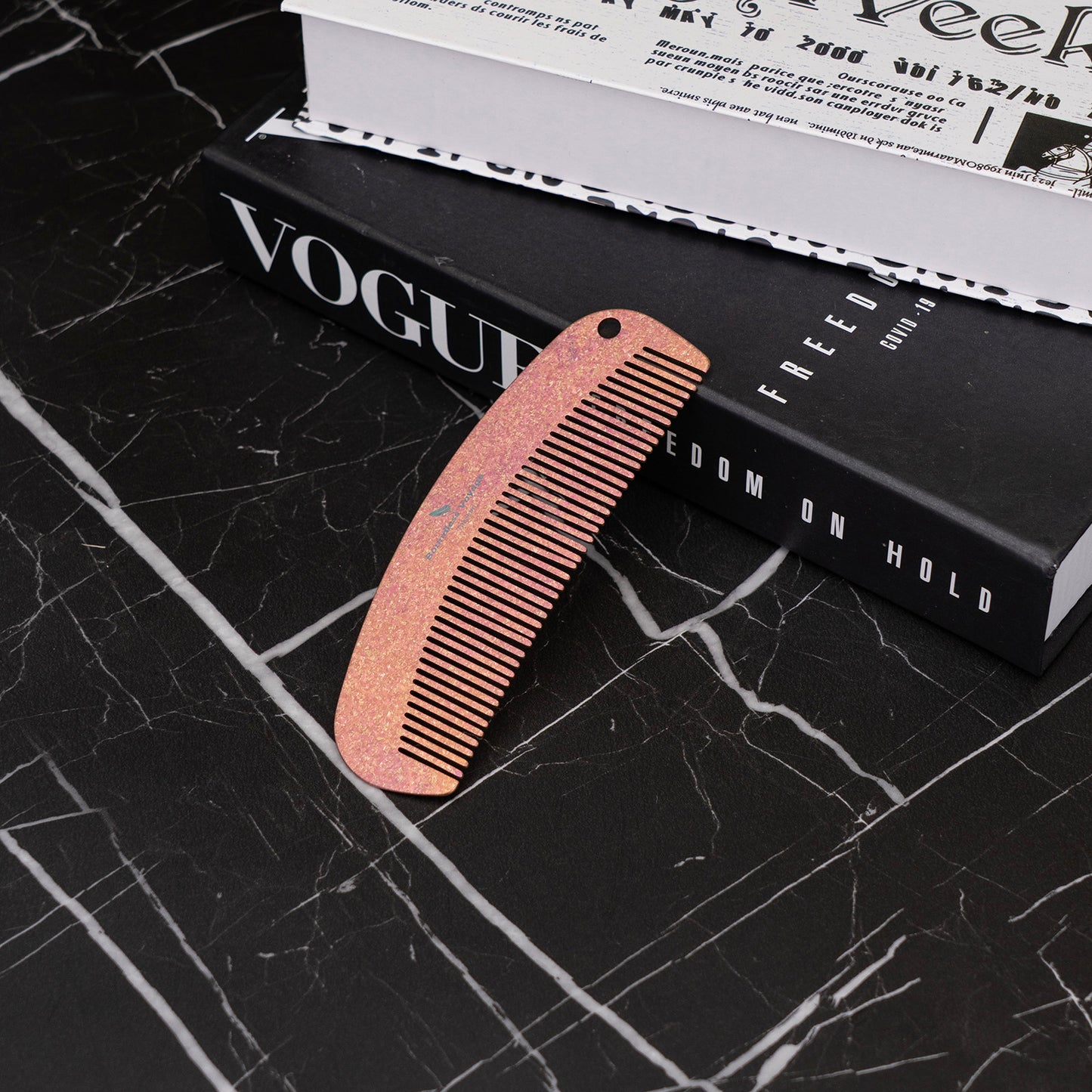 Boundless Voyage Titanium Crescent Comb, Unisex Hair & Beard Styling Comb for Daily Home Use and Travel Carry Ti9011B