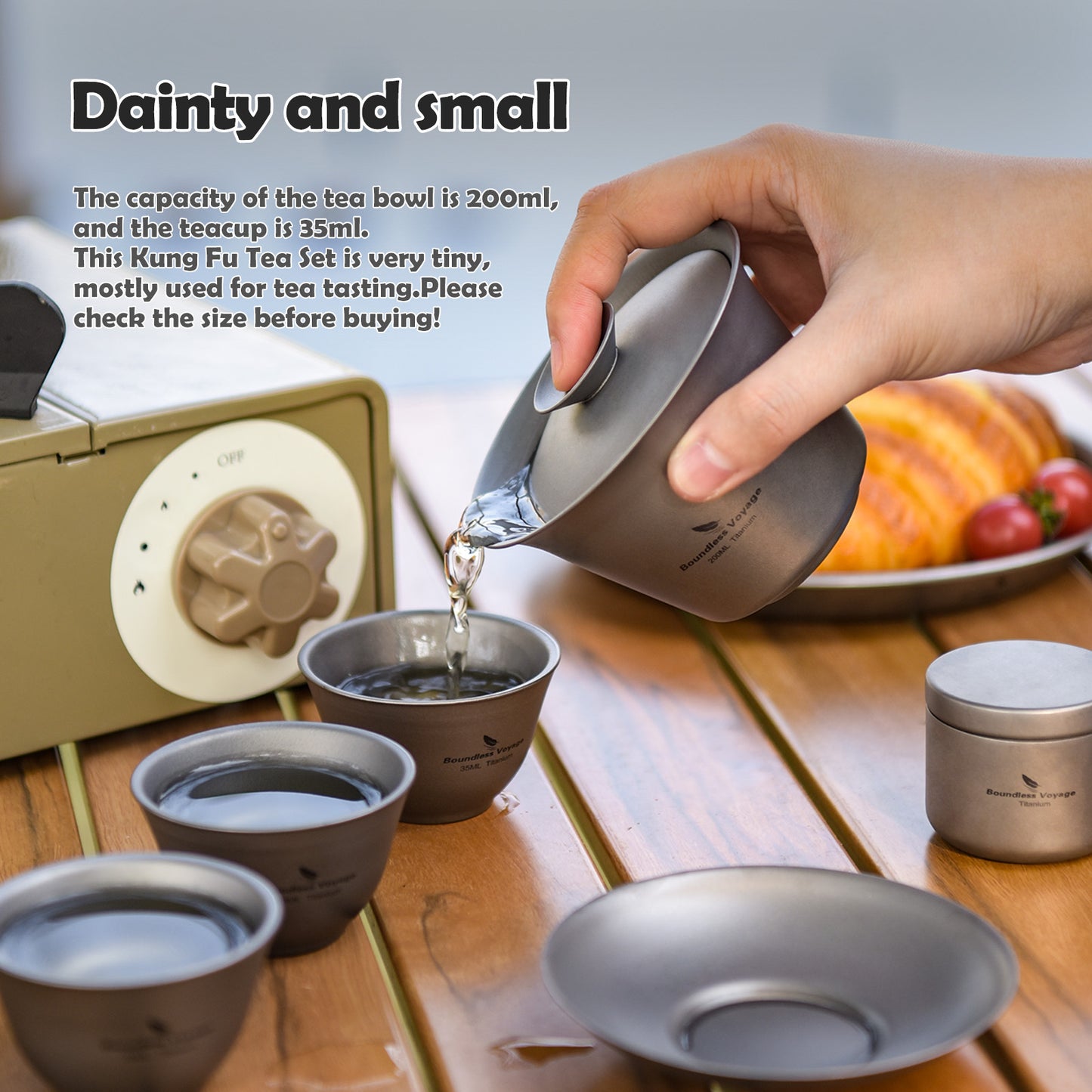 Boundless Voyage Double Walled Titanium Gaiwan, Traditional Chinese Kung Fu Tea Bowl with Lid & Saucer, Ultralight Durable Portable Tea Set for Home Tea Ceremony & Outdoor Camping Ti3123D-Ti3124D