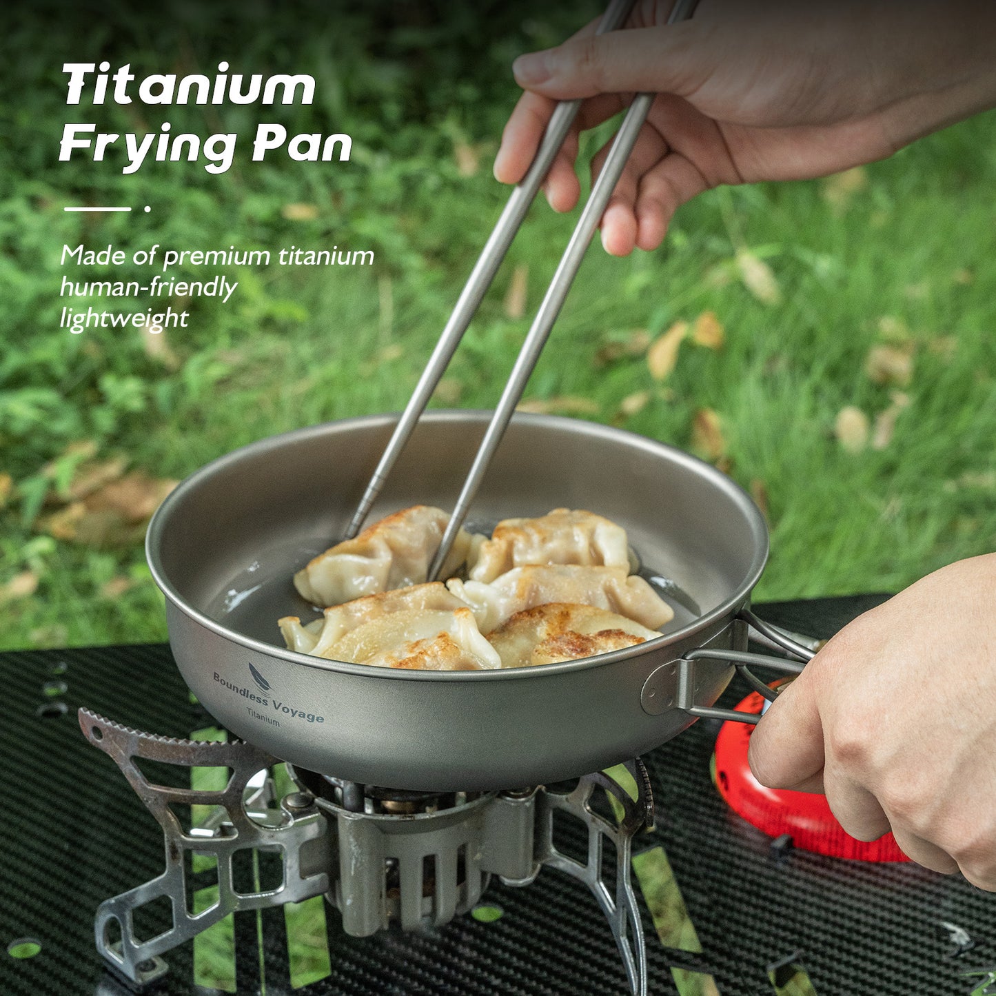 Boundless Voyage 18cm Pure Titanium Frying Pan with Foldable Handle, Ultralight Outdoor Camping Skillet for Solo Hiking & Picnic Ti2063C