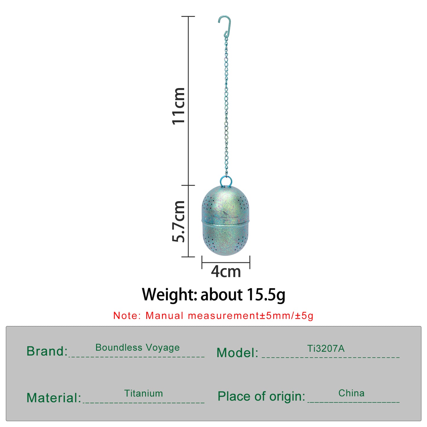 Boundless Voyage Ultralight Titanium Tea Ball Infuser with Extended Chain, Fine Mesh Strainer for Loose Tea & Spices, Reusable Filter for Mugs Teapots Home Kitchen Teaware Ti3207A