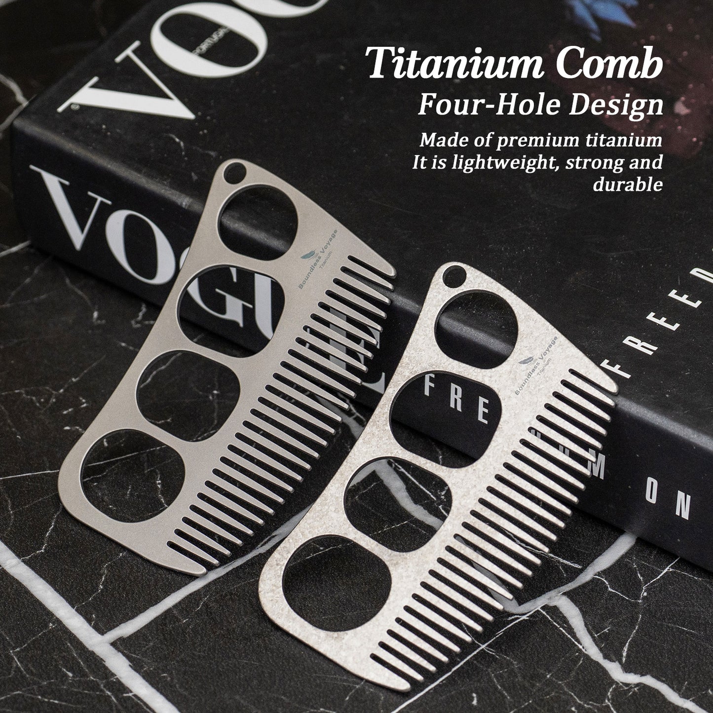 Boundless Voyage Titanium Crescent Comb, Unisex Hair & Beard Grooming Comb for Household Daily Use and Travel Carry