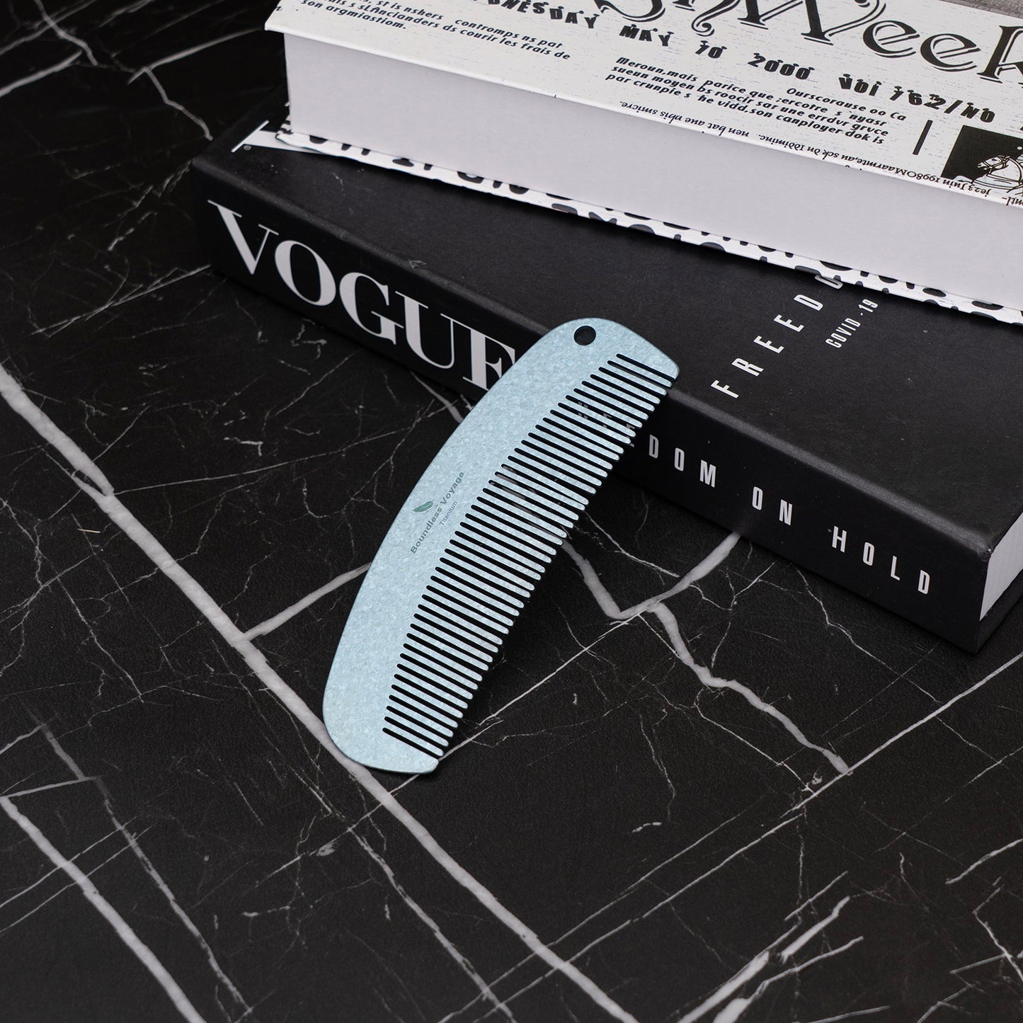 Boundless Voyage Titanium Crescent Comb, Unisex Hair & Beard Styling Comb for Daily Home Use and Travel Carry Ti9011B