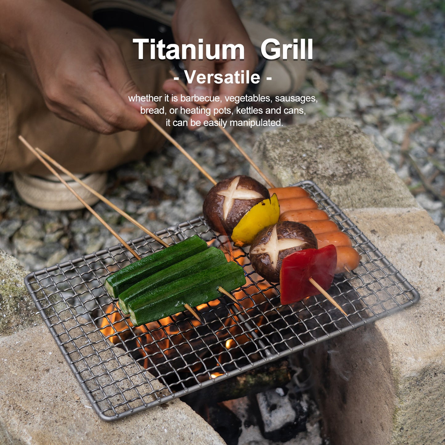Boundless Voyage Mini Titanium BBQ Grill Plate | Durable Portable Charcoal Grilling Tray with Carry Bag, Outdoor Cookware for Camping & Beach Ti2022C