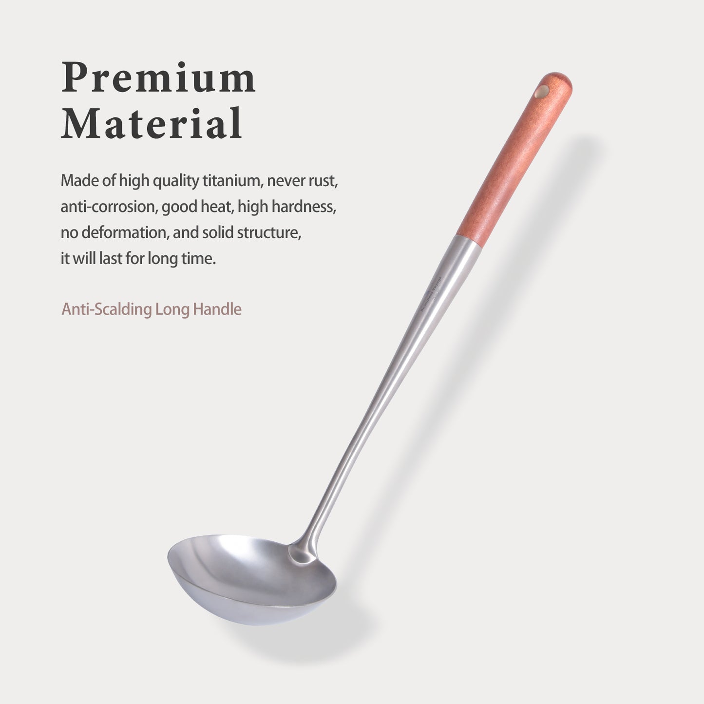 Boundless Voyage Pure Titanium Soup Ladle, Rust-Proof Durable Serving Spoon with Wooden Handle, Kitchen Utensil for Cooking Gravy & Sauces Home Outdoor Use Ti5004P
