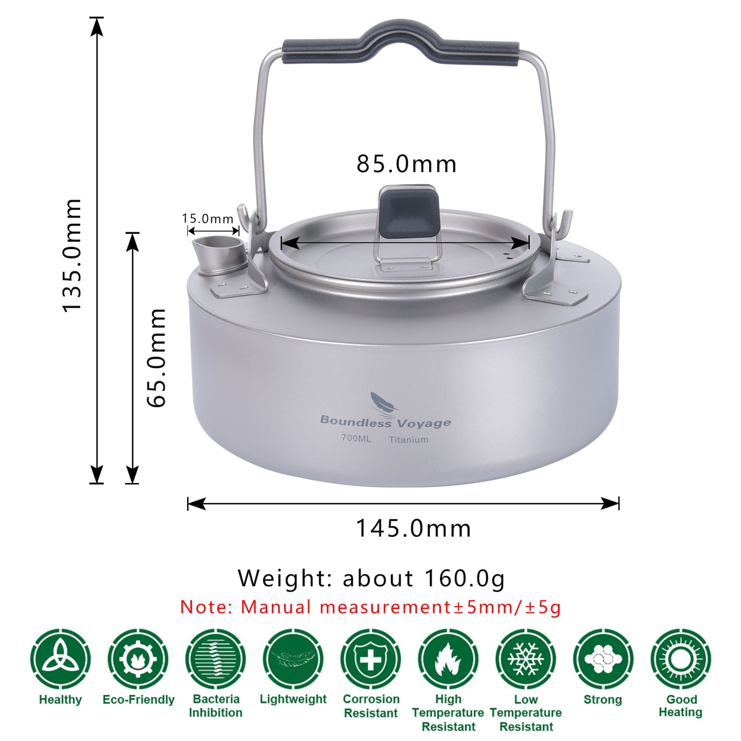 Boundless Voyage Titanium 700 ml Wasserkocher mit Klappgriff Outdoor Camping Ultraleichter tragbarer Teekessel Teekanne Ti3100D