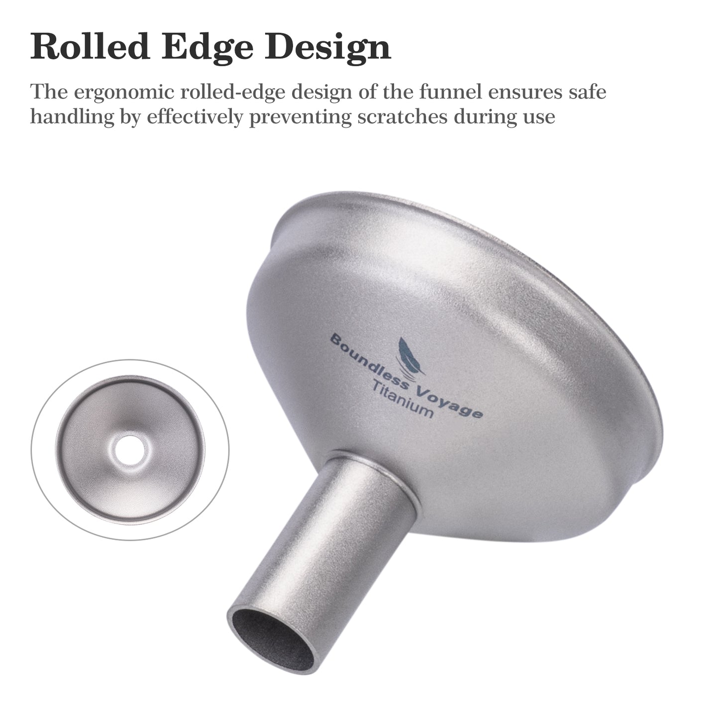Boundless Voyage Titanium Funnel for Kitchen Bar Camping Lightweight Portable Durable No-Spill Metal Refilling Tool for Liquids, Oil, Wine, Soy Sauce & Spices, Dishwasher Safe Ti3070D