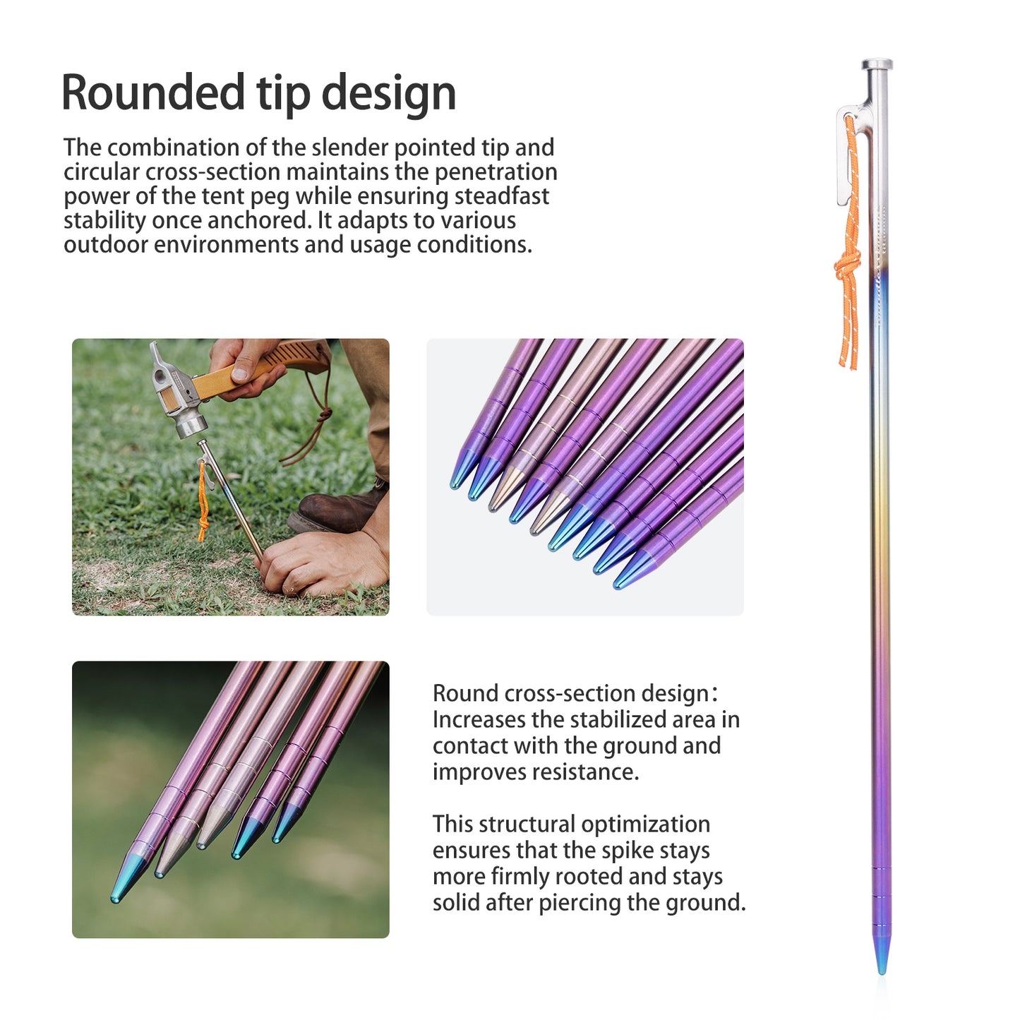 Boundless Voyage 6Pcs Titanium Alloy Tent Stakes | Multi-Size Portable Tent Peg Nails 24cm/30cm/35cm/40cm, Heavy Duty Outdoor Gear for Camping, Picnic, Hiking & Backpacking Ti4016P