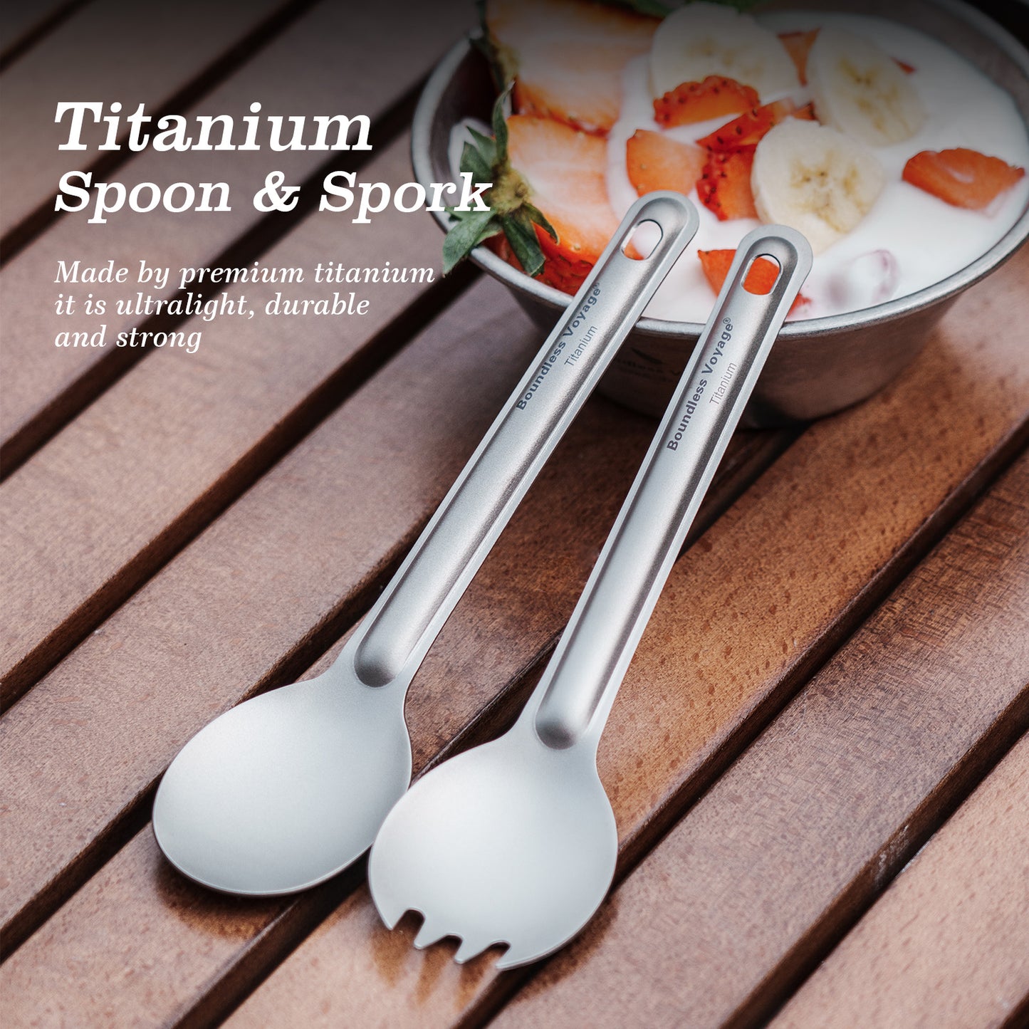 Boundless Voyage Titanium Spoon & Spork Camping Tableware Outdoor Flatware with Storage Bag Cooking Utensils for Kitchen Ti1036T-1037T
