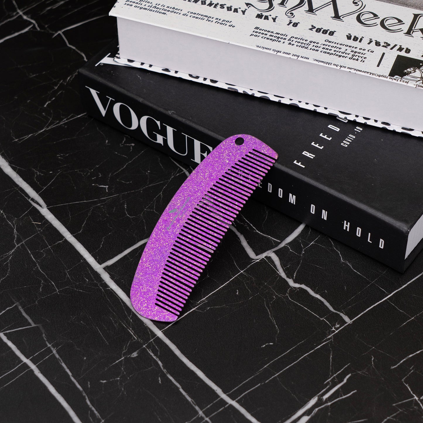 Boundless Voyage Titanium Crescent Comb, Unisex Hair & Beard Styling Comb for Daily Home Use and Travel Carry Ti9011B