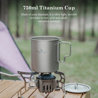 Boundless Voyage750ml Single Wall Titanium Cup with Lid | Ultralight Portable Camping Mug Pot for Tea Coffee EDC Hiking Ti3037D