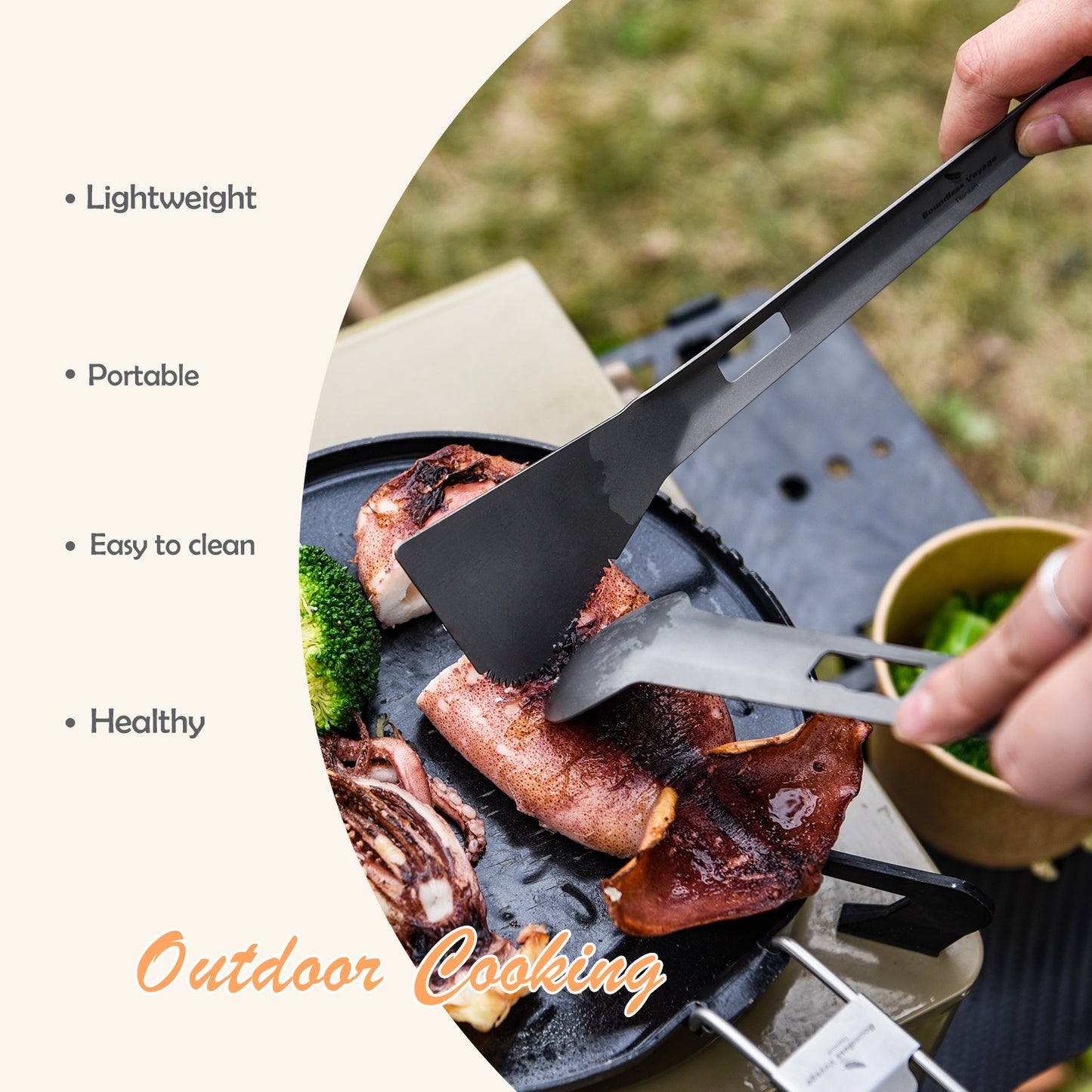 Boundless Voyage Titanium Alloy 4-in-1 Multi Utensil, Integrated Tong Spork Shovel Spatula, Lightweight Portable Cookware for Camping Backpacking Travel Outdoor Cooking Ti1080T