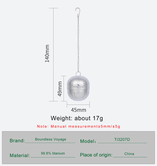 Boundless Voyage Titanium Tea Ball infuser for Loose Tea Spices with Extended Chain Lightweight Tea Bag Filter Mesh Tea Strainer Mug Teapot Home Kitchen Tools Teaware Ti3207D