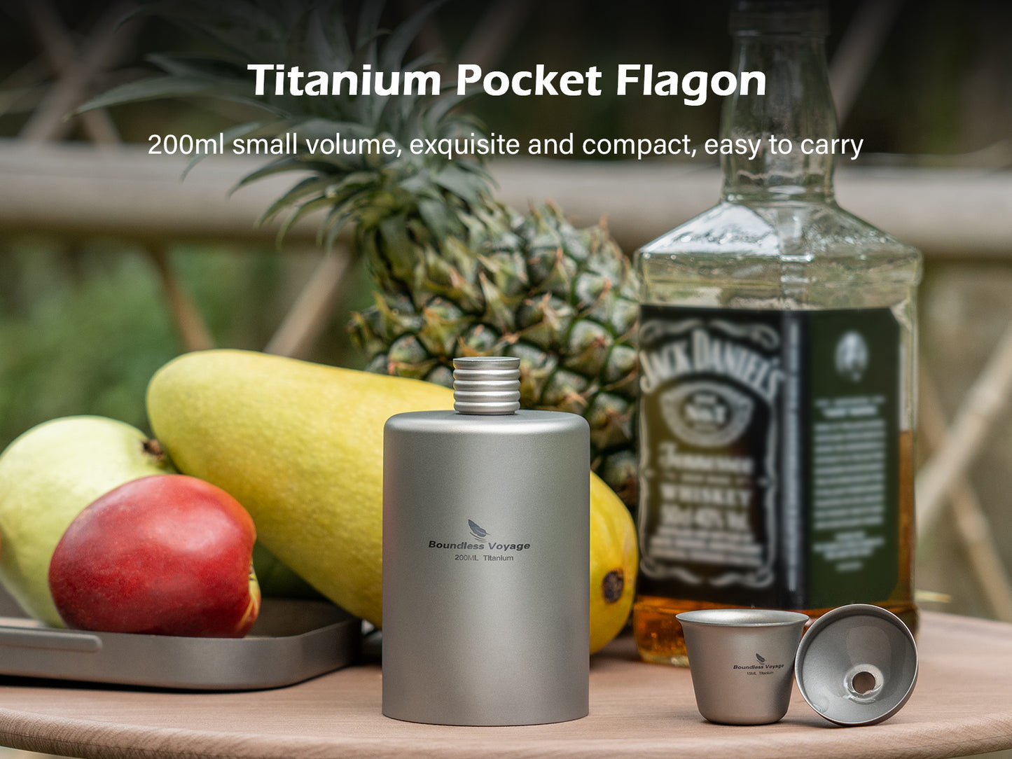 Boundless Voyage Titanium Hip Flask Pocket Flagon Camping Portable Alcohol Bottle Drink Sports Water Bottle 200ml/6.7oz-Ti3068D