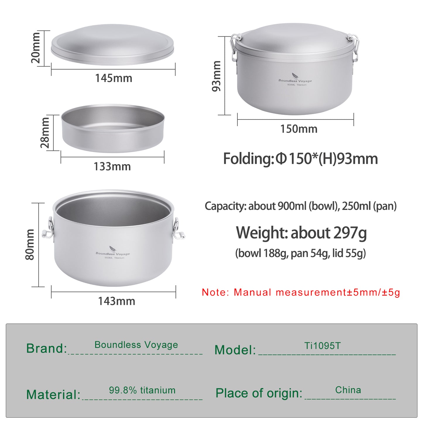 Boundless Voyage Outdoor Titanium Lunch Box Salad Soup Bowl with Lid Daily Separated Multi-layer Office Worker Bento Box Uncoated Ti1095T
