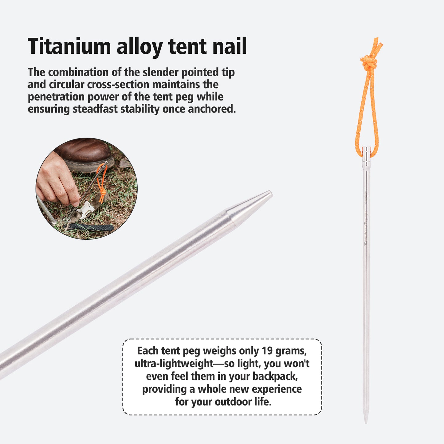 Boundless Voyage 20cm Titanium Alloy Tent Stakes | Ultralight Heavy Duty Ground Pegs, Portable Outdoor Camping Accessories, 6Pcs & 8Pcs Optional Sets Ti4006P
