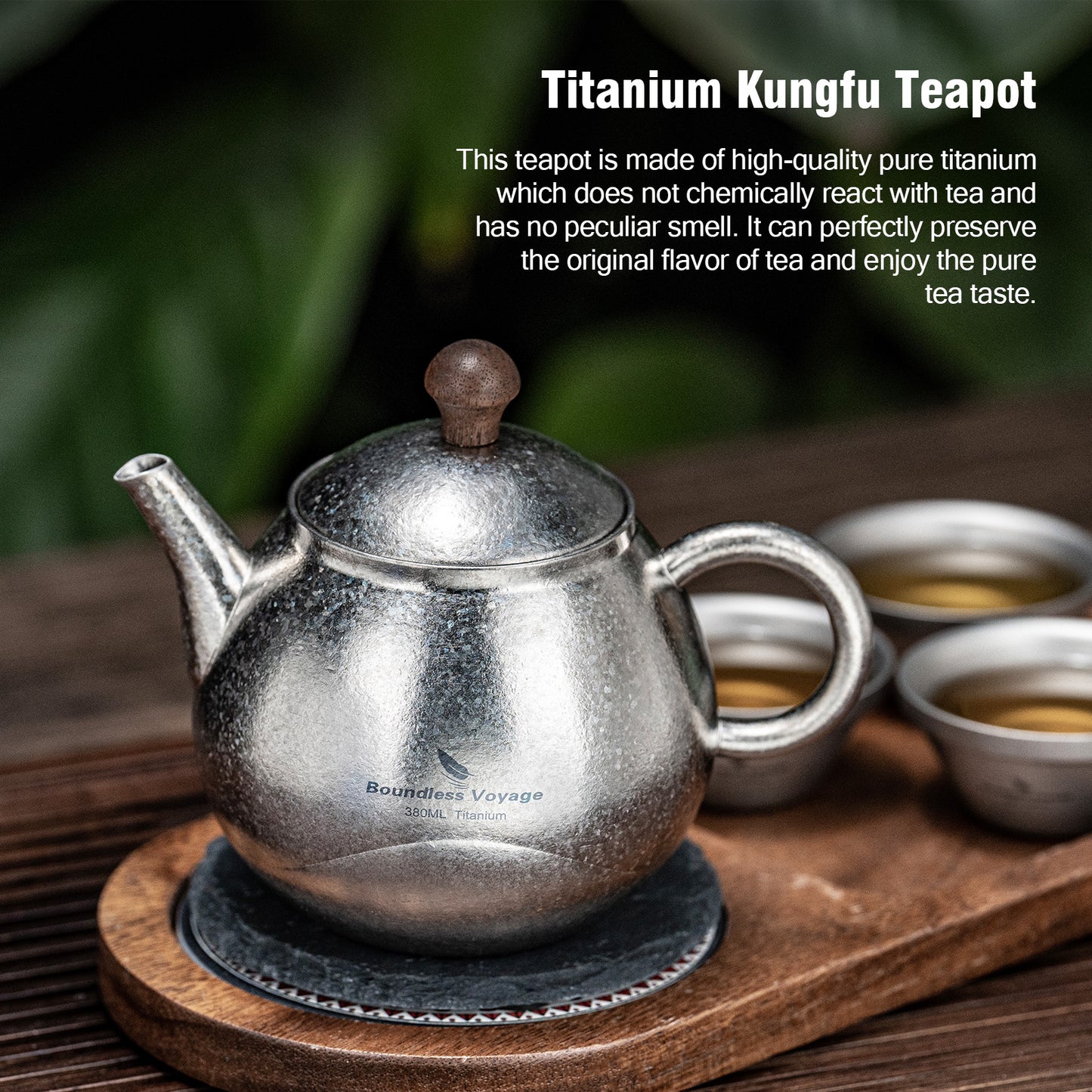 Boundless Voyage Titanium Kungfu Teapot with Lid and Handle Camping Tea Pot for Outdoor Backpacking Hiking Teapot 380ml Ti3107D