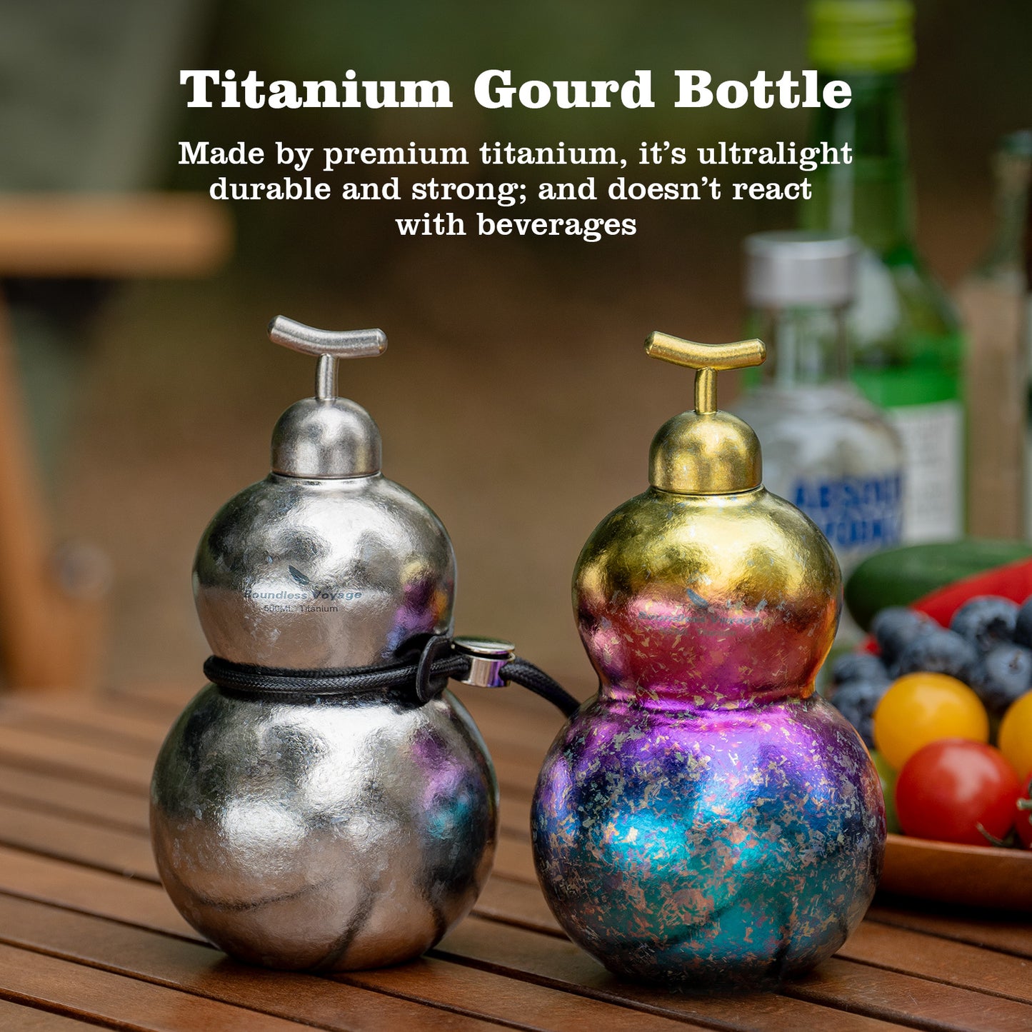 Boundless Voyage Titanium Crystallized Gourd Bottle 500ml Whiskey Alcohol Drink ware for Outdoor Camping Hiking Ti3270D
