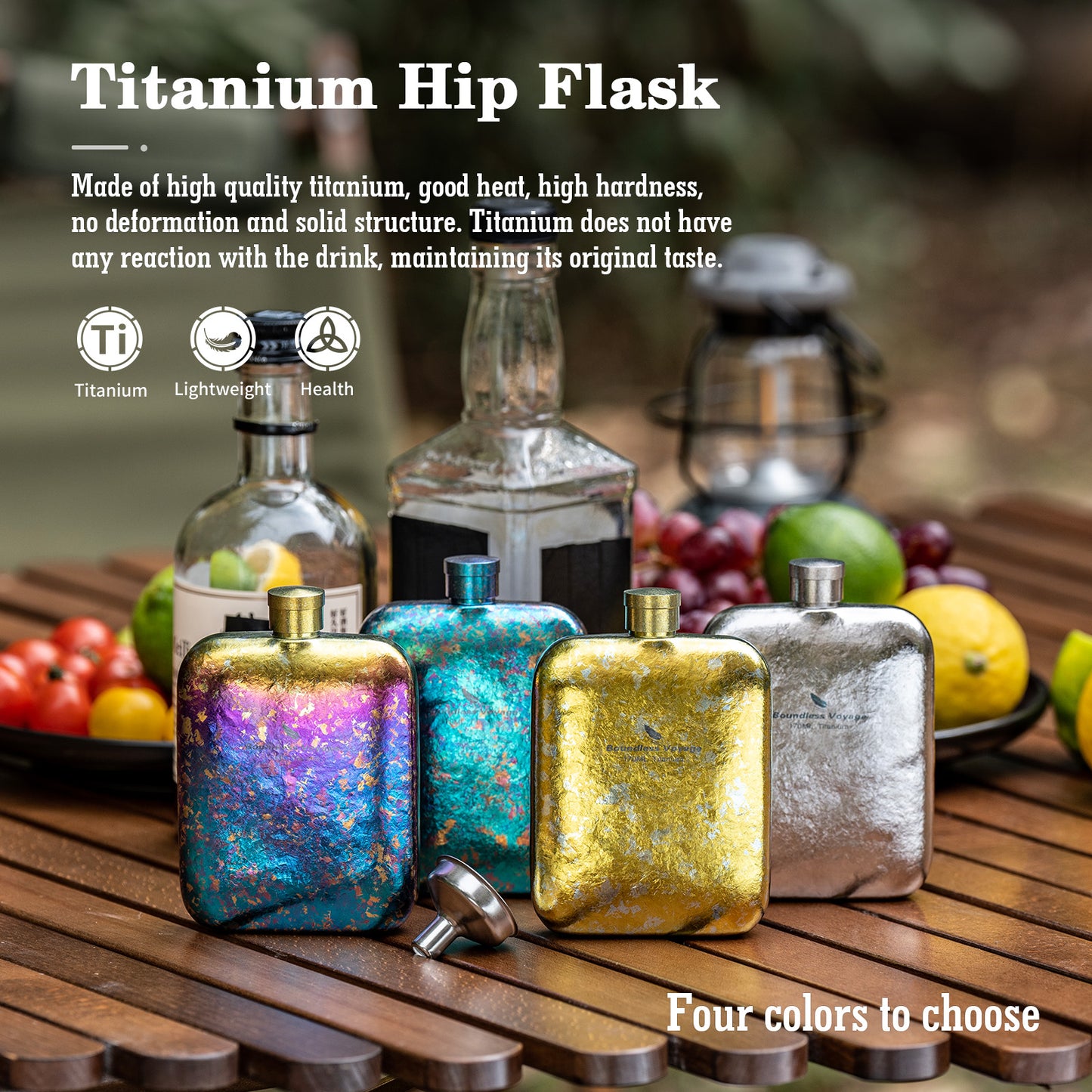 Boundless Voyage Titanium Hip Flask 170ml Small Liquor Flask Bottle for Whiskey Vodka Wine Portable Travel Outdoor Ultralight Pocket Drinkware for Men & Women Ti3263D