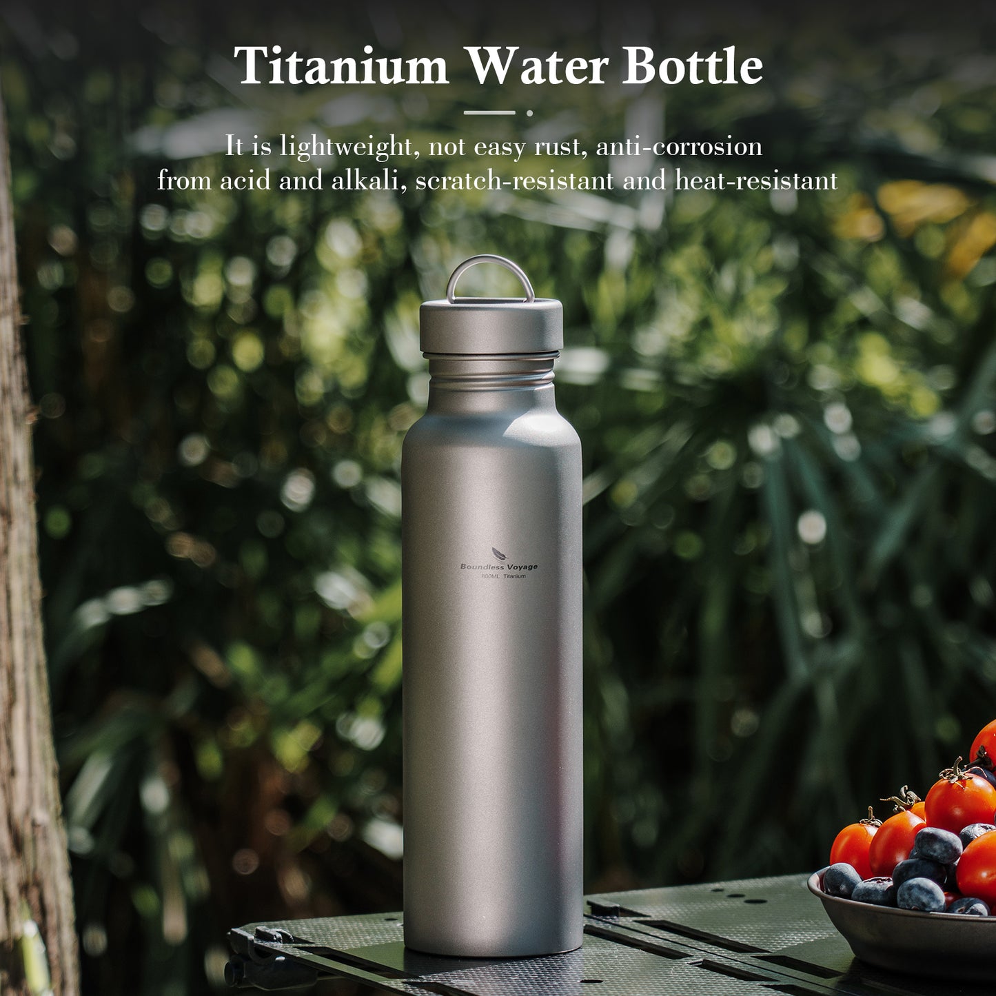 Boundless Voyage Titanium Sport Bottle 800ml with Leakproof Lid & Hook Camping Cycling Drinking Wide Mouth Single Layer Bottle Outdoor Travel Water Flask Pot Ultra-light 172g Ti3003D