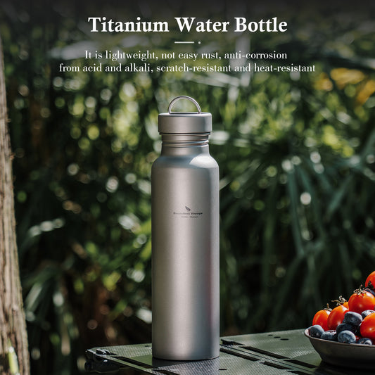 Boundless Voyage Titanium Sport Bottle 800ml with Leakproof Lid & Hook Camping Cycling Drinking Wide Mouth Single Layer Bottle Outdoor Travel Water Flask Pot Ultra-light 172g Ti3003D