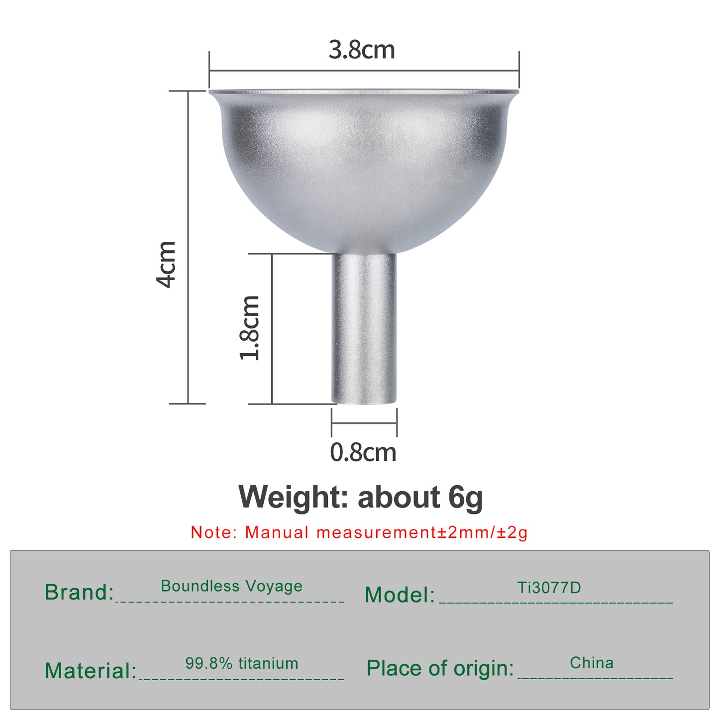 Boundless Voyage Titanium Funnel Flagon Accessories Multi-use Kitchen Funnel for Transferring Liquid, Fluid, Cooking Oils, Jam & Powder Ti3077D