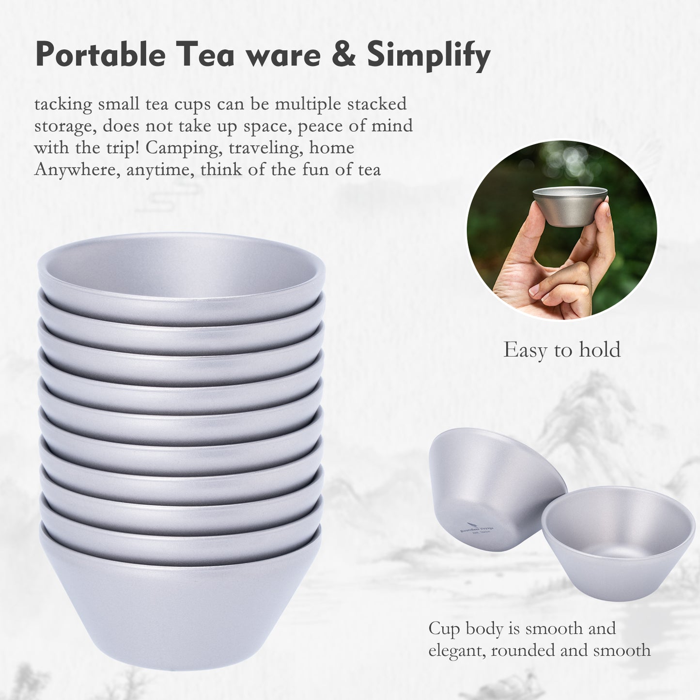 Boundless Voyage 30ml Titanium Double-Wall Tea Cup, Stackable Mini Cup for Tea Sake Camping Ti3083D