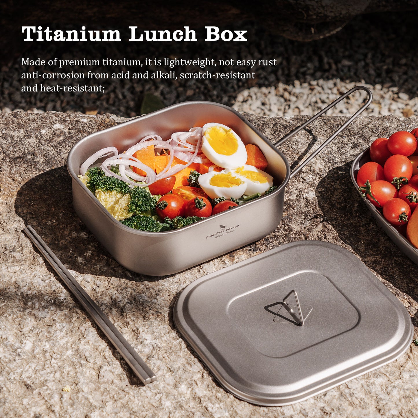 Boundless Voyage 1000ml Titanium Military Mess Tin with Lid & Folding Handle, Portable Bushcraft Cookware Multi-Purpose Lunch Box Bowl Pan for Outdoor Camping Ti2084C