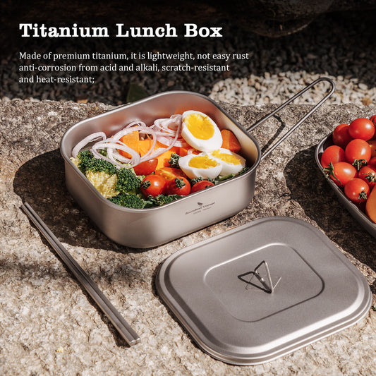 Boundless Voyage 1000ml Titanium Military Mess Tin with Lid & Folding Handle, Portable Bushcraft Cookware Multi-Purpose Lunch Box Bowl Pan for Outdoor Camping Ti2084C