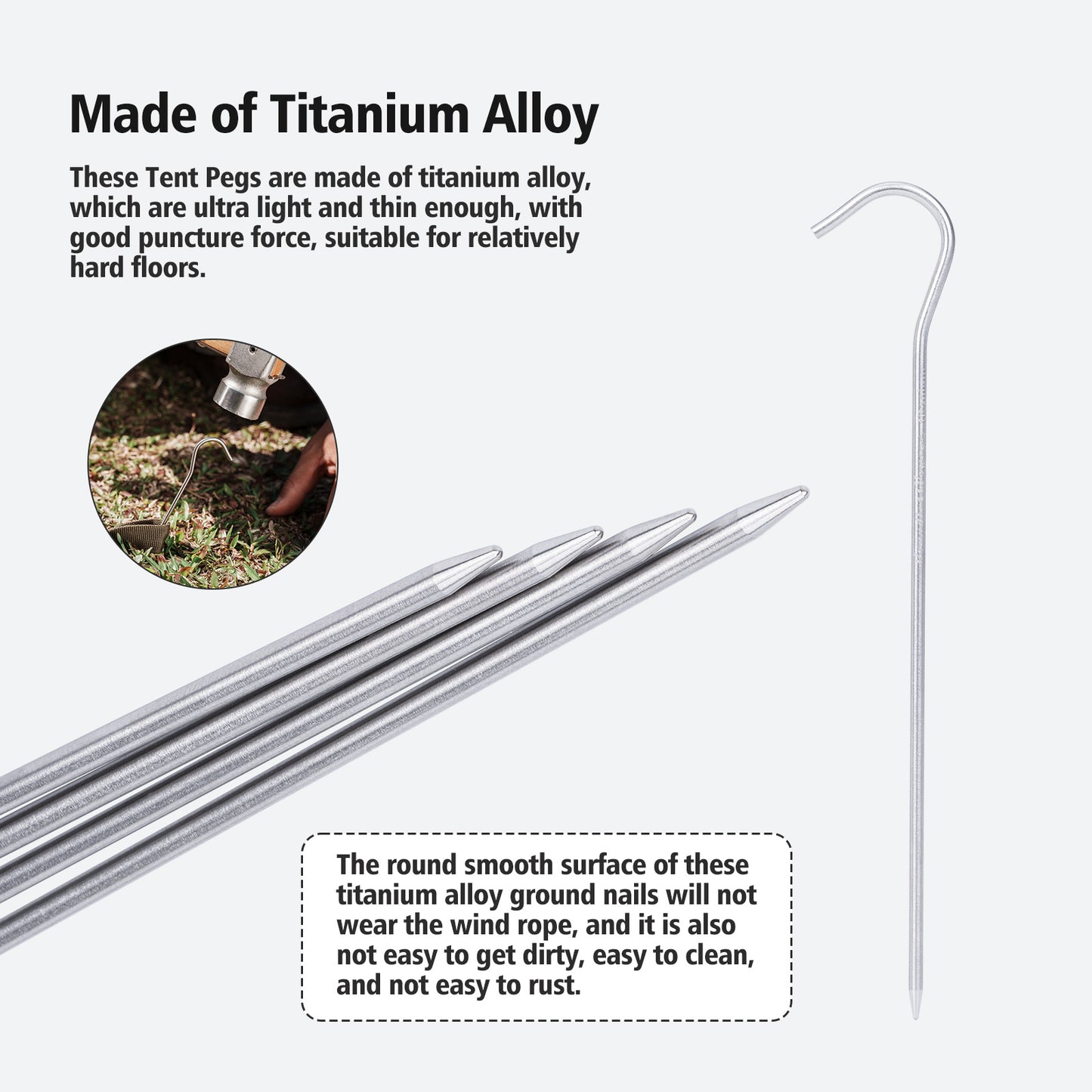 Boundless Voyage 16.5cm Titanium Alloy Tent Stakes | Ultralight Heavy Duty Ground Pegs, Portable Camping Accessories, 8Pcs / 12Pcs Optional Packs Ti4003P