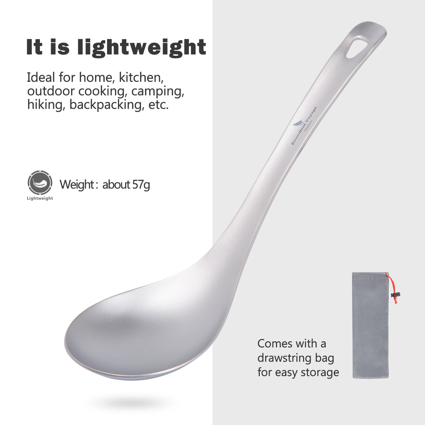 Boundless Voyage Thickened Pure Titanium Long Handle Ladle | Deep Bowl Soup Scoop for Porridge, Stew & Sauce, Kitchen & Camping Cooking Utensil Ti1038T