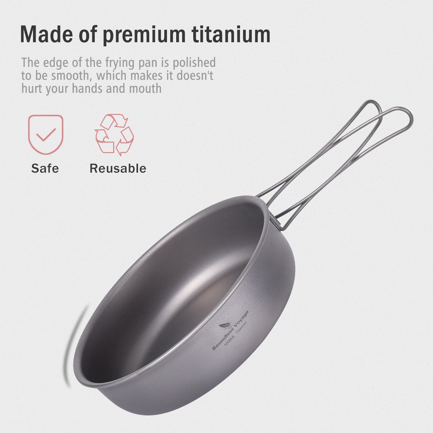 Boundless Voyage Pure Titanium Frying Pan with Lid & Foldable Handles | Ultralight Portable Griddle Cookware for Hiking & Backpacking Ti2065C