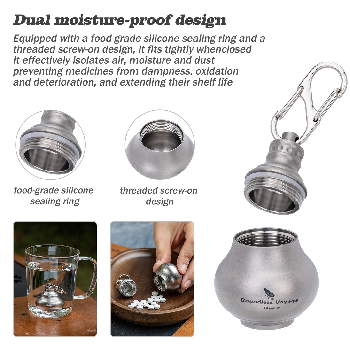 Boundless Voyage Titanium Mini Medicine Bottle, Compact Waterproof Pill Jar Portable Storage Container for Travel EDC Daily Carry Ti9006O