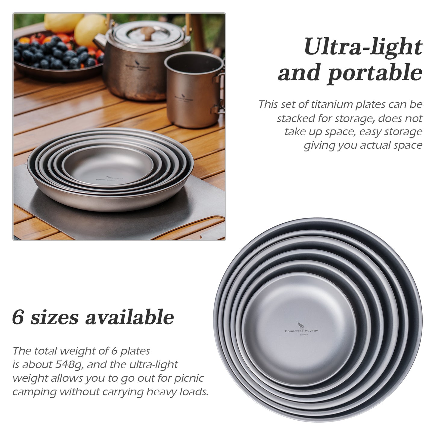 Boundless Voyage Titanium Plates Dishes Saucer Outdoor Camping Home Food Tray Portable Durable Tableware Stackable Serving Plates Ti1141T