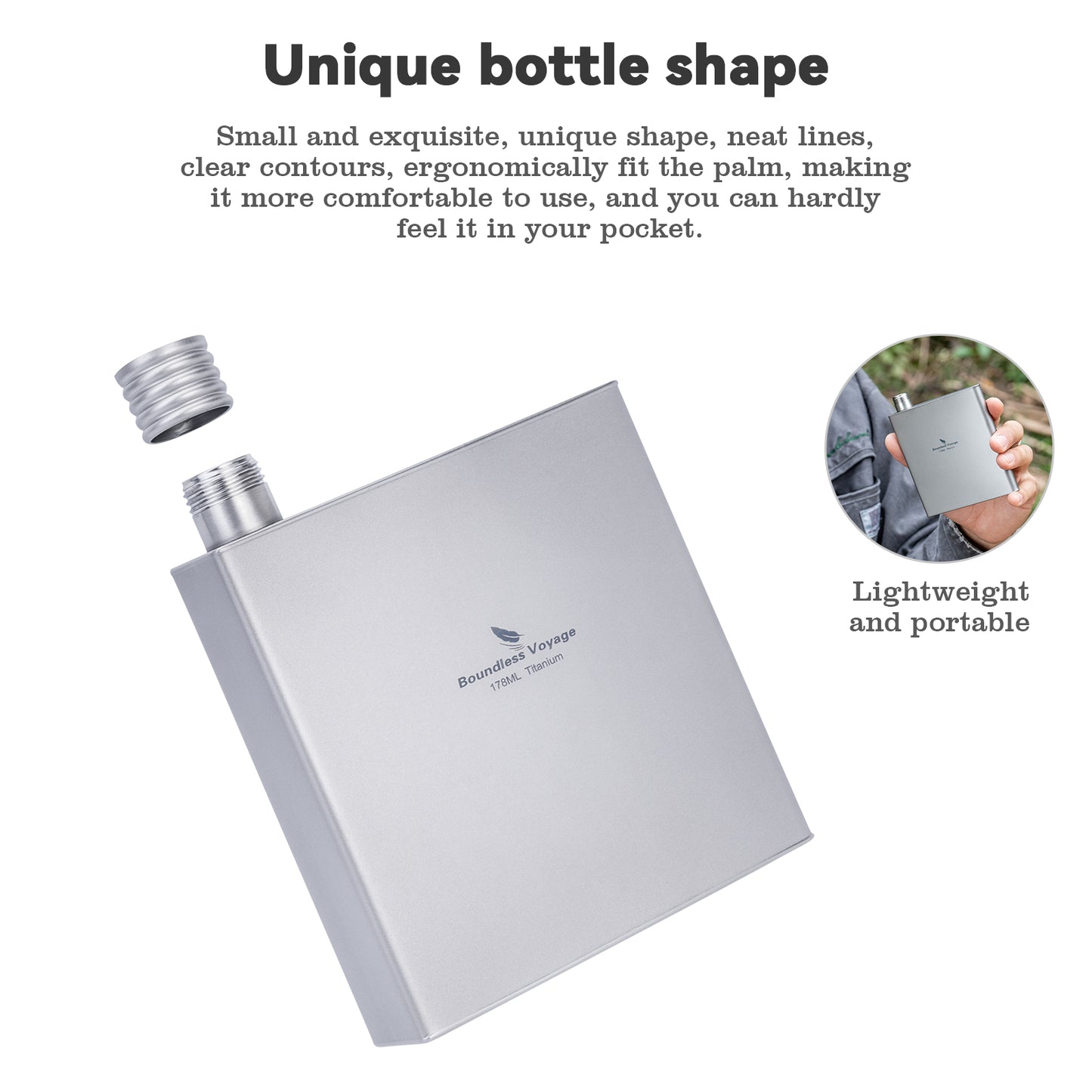 Boundless Voyage Titanium Flask 178ml- Ultralight & Durable Camping Essential - Flavor-Resistant Flask Bottle for Whiskey Vodka Wine Outdoor Travel Equipmen Ti3080D