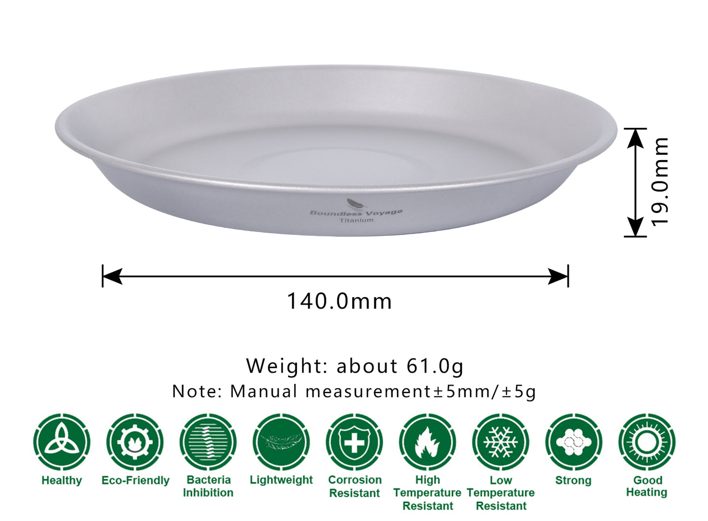 Boundless Voyage Ultralight Titanium Camping Dish Plate with Carry Bag, Portable Durable Outdoor Tableware for Camping, Hiking, Backpacking & Picnic Ti1111T