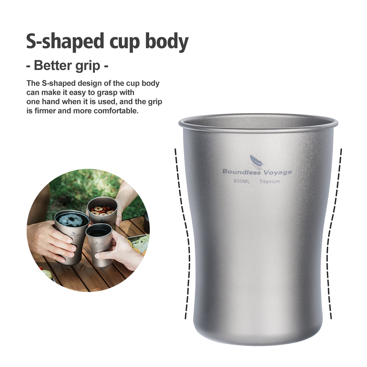 Boundless Voyage 240ml/380ml/600ml Pure Titanium Beer Mug | Ultralight Coffee & Juice Tea Cup for Outdoor Camping & Picnic Ti3231D-Ti3234D
