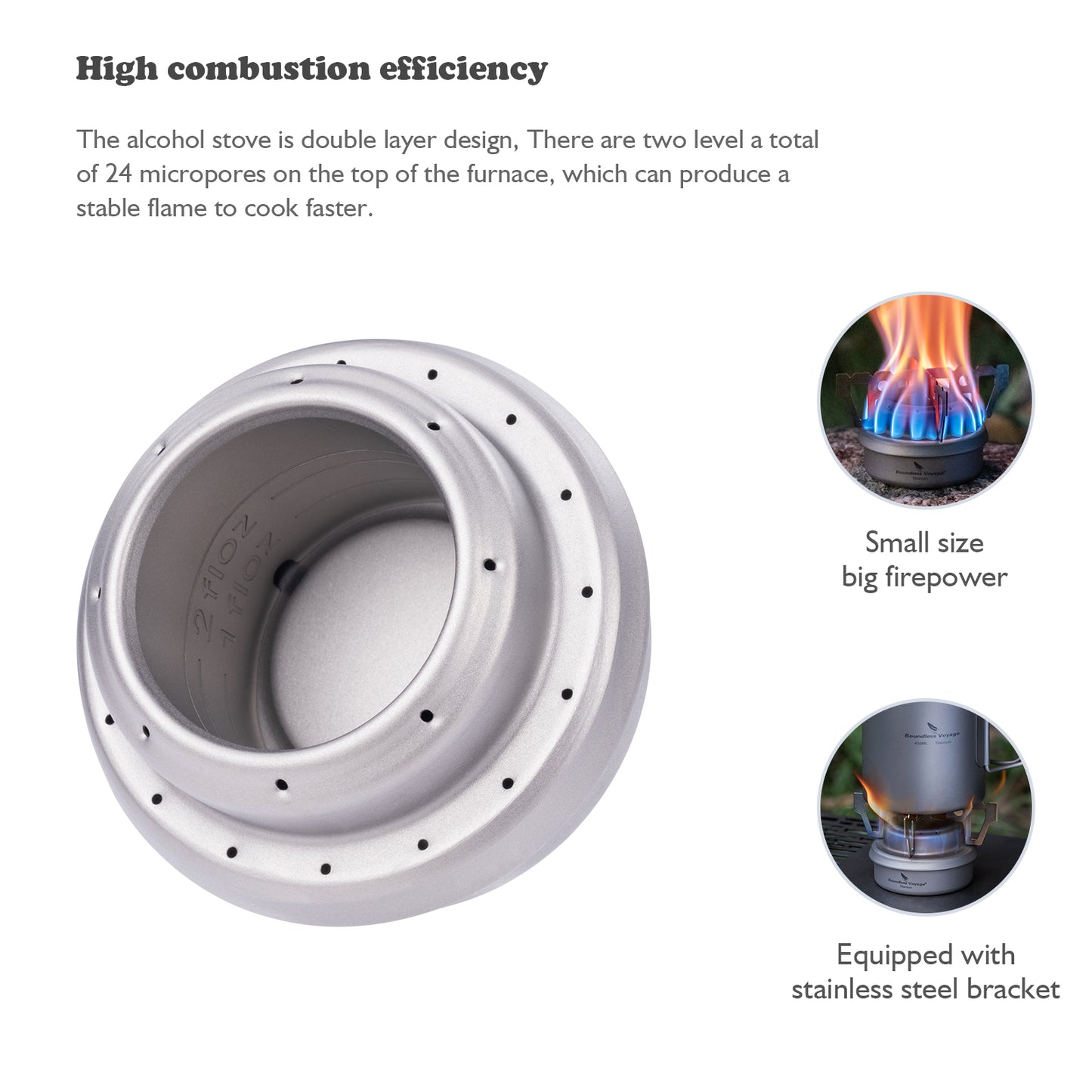 Boundless Voyage Mini Titanium Alcohol Spirit Stove | Ultralight Portable Camping Alcohol Burner, Outdoor Cooker for Backpacking Picnic Travel Ti2001C