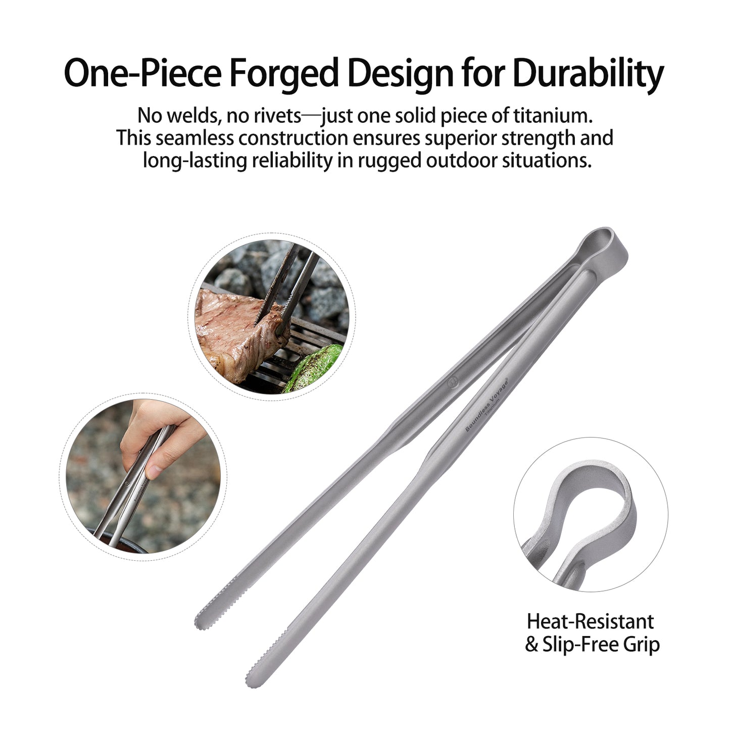 Boundless Voyage Titanium BBQ Tongs, Ultralight Heat-Resistant Rustproof Grilling Tongs for Camping Hiking Outdoor Cooking Ti1014T