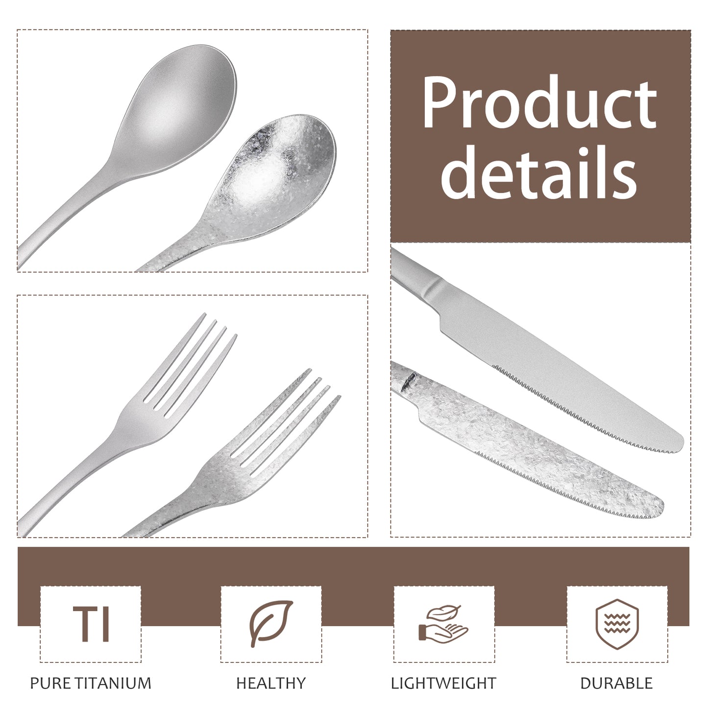 Boundless Voyage Titanium Camping Tableware Utility Cutlery Set Knife Fork Spoon Set for Home Travel Ti1055A