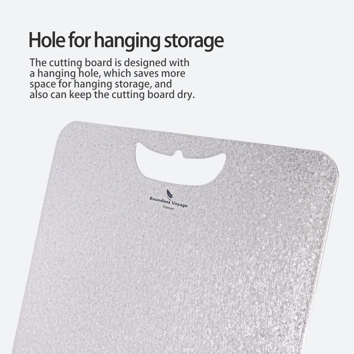 Boundless Voyage Titanium Cutting Board 1.5mm Crystalline, Dual-Side Hanging Hole for Kitchen Camping Ti5006P-Ti5008P