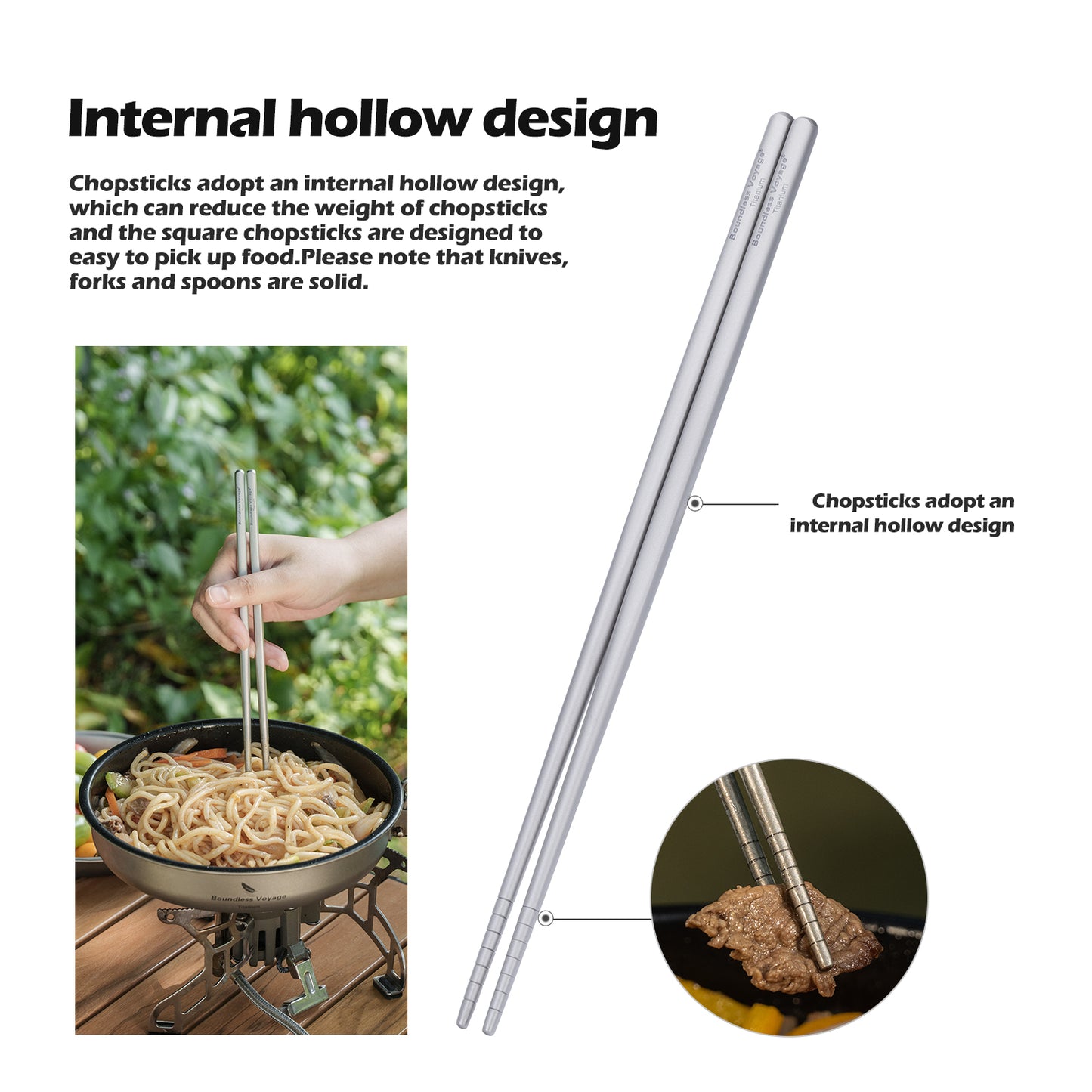 Boundless Voyage Pure Titanium Cutlery Set | Chopsticks Knife Fork Spoon, Ultralight Portable Tableware for Camping Travel Daily Home Use Ti1056T