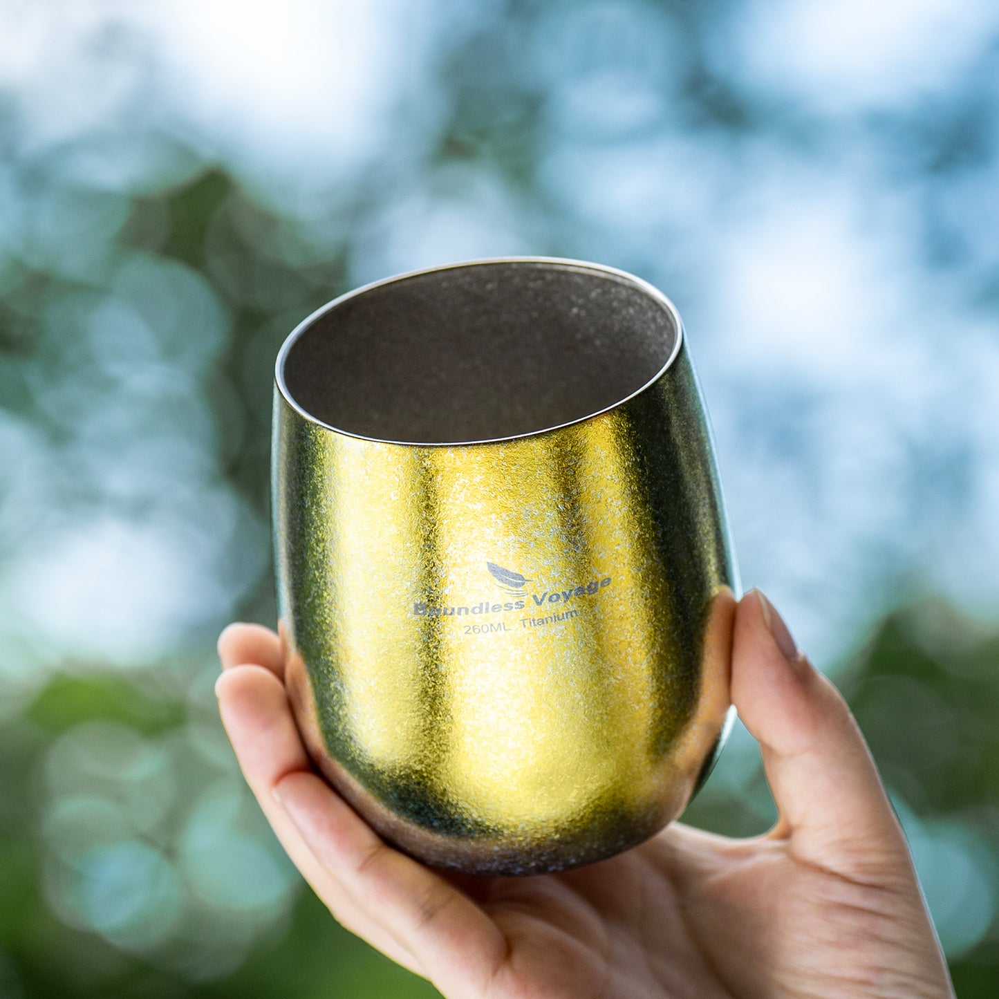Boundless Voyage 260ML Titanium Double-Walled Egg Shaped Cup, Ice Crystal High-Temp Crystalline Texture Insulated Tea Coffee Mug, Ultralight Portable Drinkware for Camping, Travel & Daily Home Use Ti3084D
