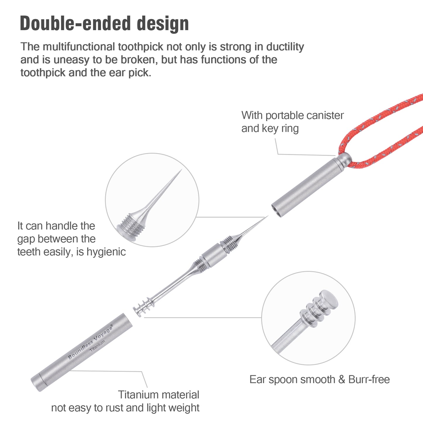 Boundless Voyage Portable Mini Titanium Toothpick Holder, Multi-functional Personal Care Set with Ear Wax Removal Tools for Daily Use & Outdoor Carry Ti9008O