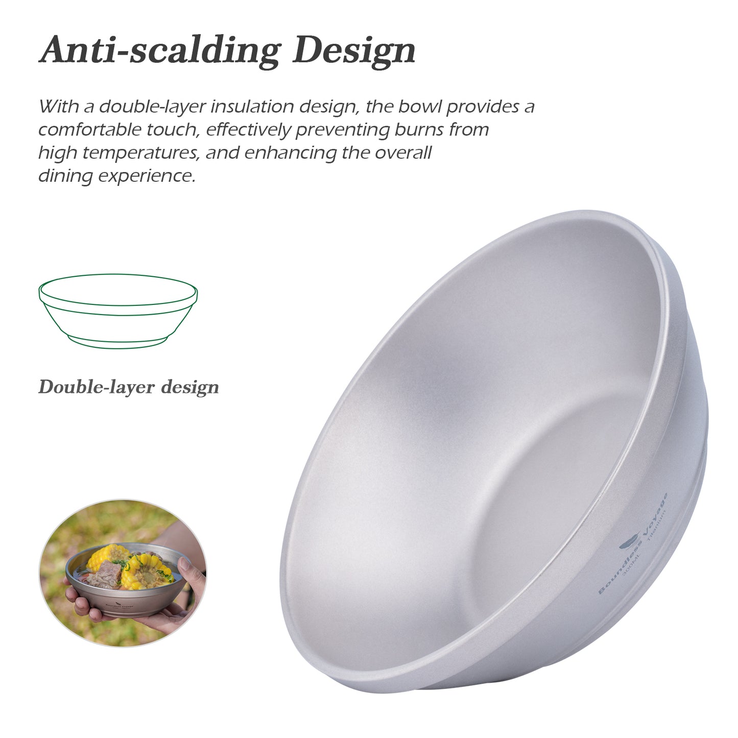 Boundless Voyage 300ml Titanium Double-Wall Bowl, Ultralight Camping Bowl for Hiking Outdoor Home Ti1082T