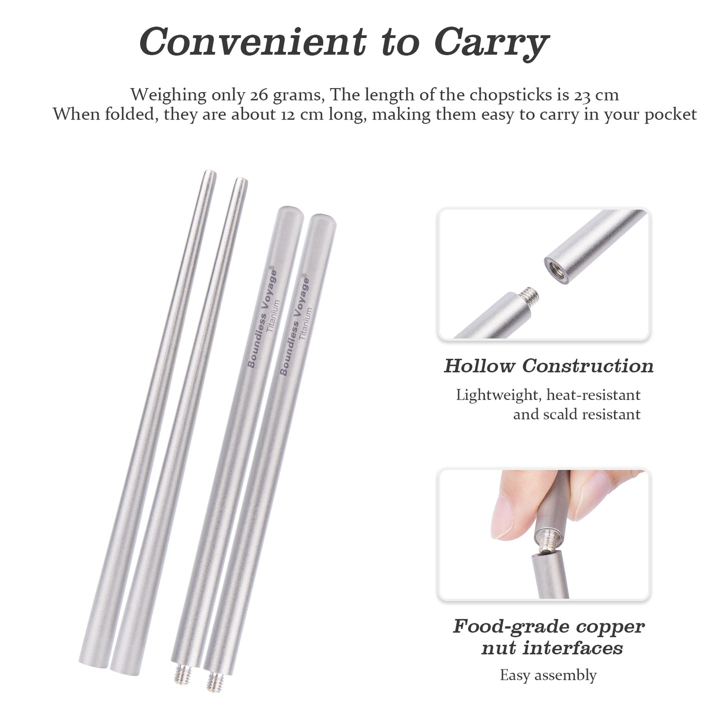 Boundless Voyage Pure Titanium Telescopic Foldable Chopsticks | Ultralight Portable Reusable Cutlery for Camping Hiking Travel Picnic Ti1007T
