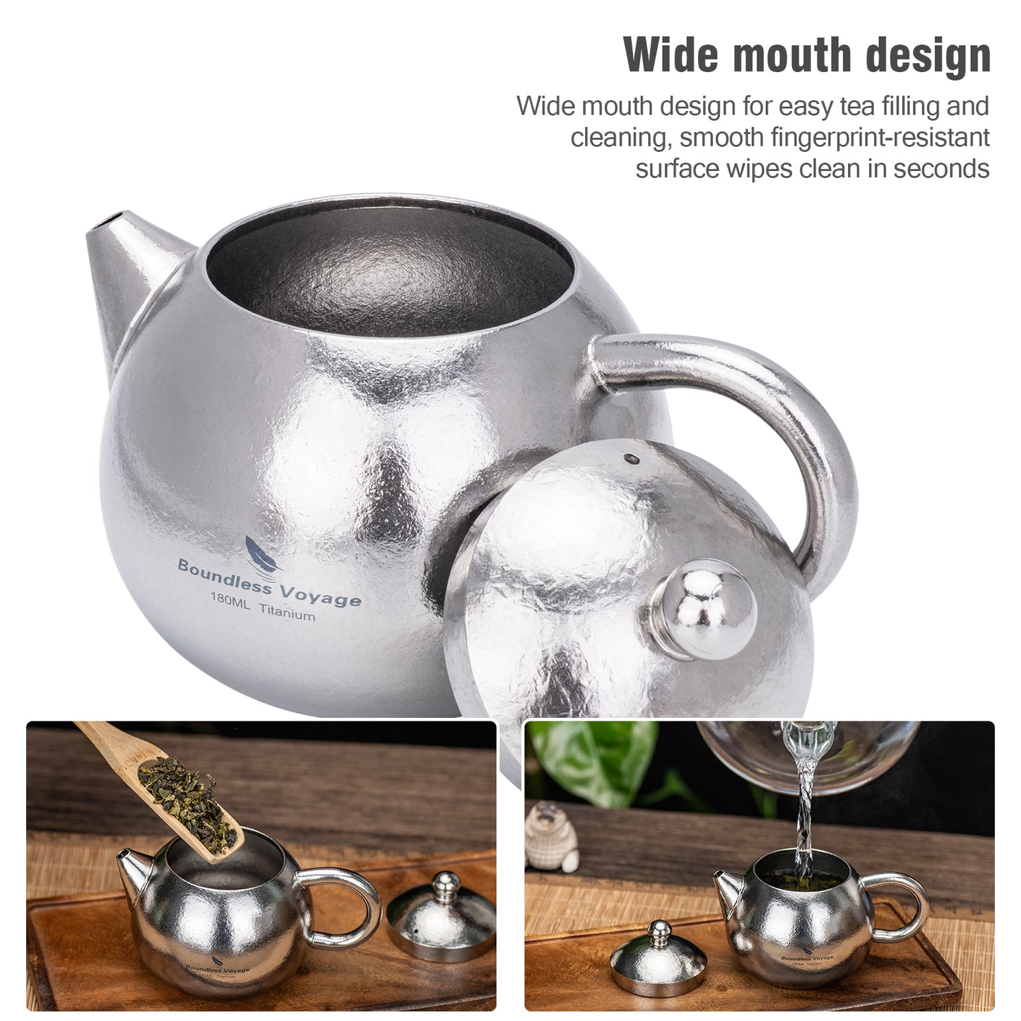 Boundless Voyage Titanium Teapot 180ml, Lightweight Loose Leaf Tea Pot with Anti-Scald Handle & Vented Lid,Tea Maker for Home Office Camping Travel Ti3111D
