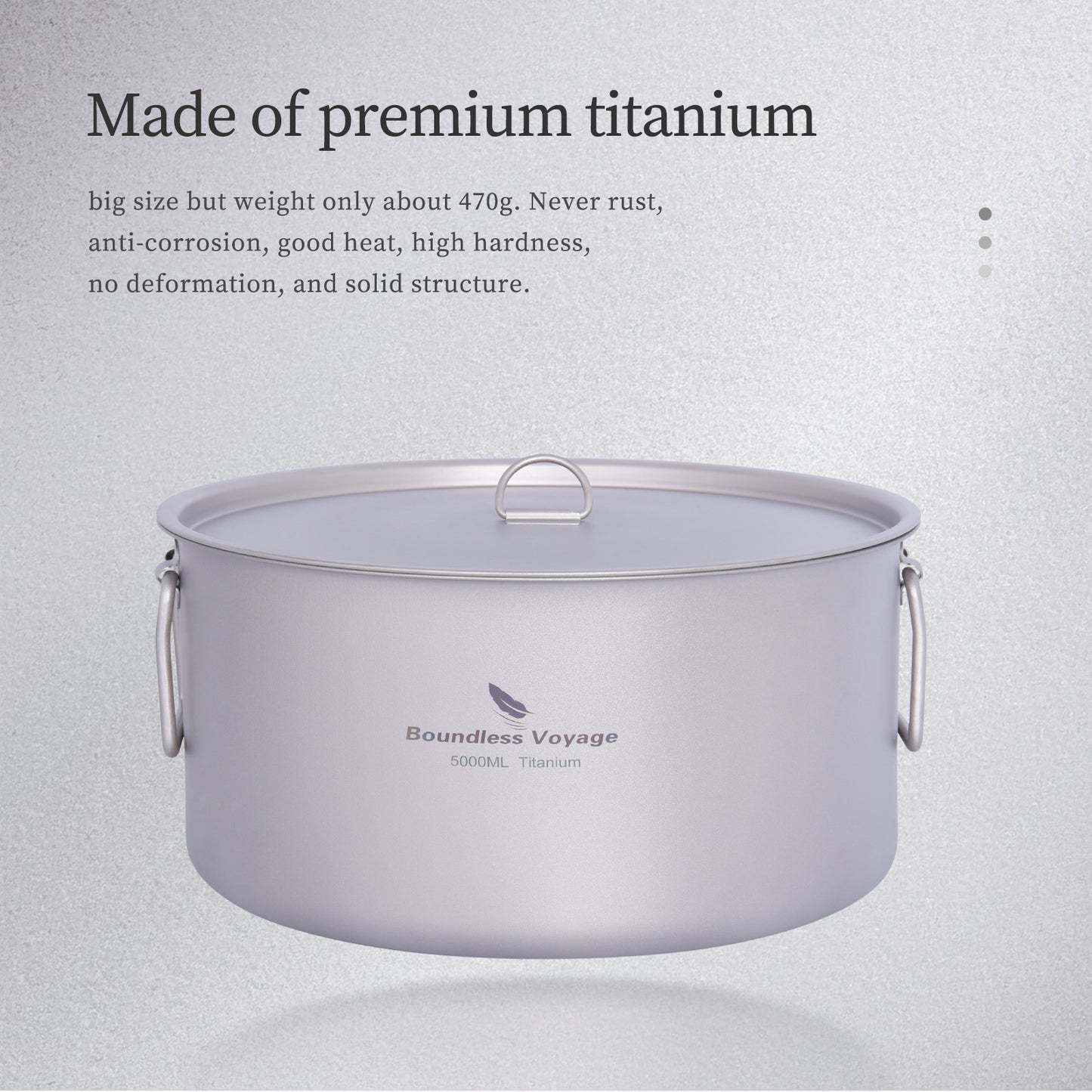 Boundless Voyage 5L Titanium Stock Pot with Lid & Folding Handle, Large Capacity Portable Soup Pot for Outdoor Camping Hiking Picnic & Home Kitchen Ti2104C